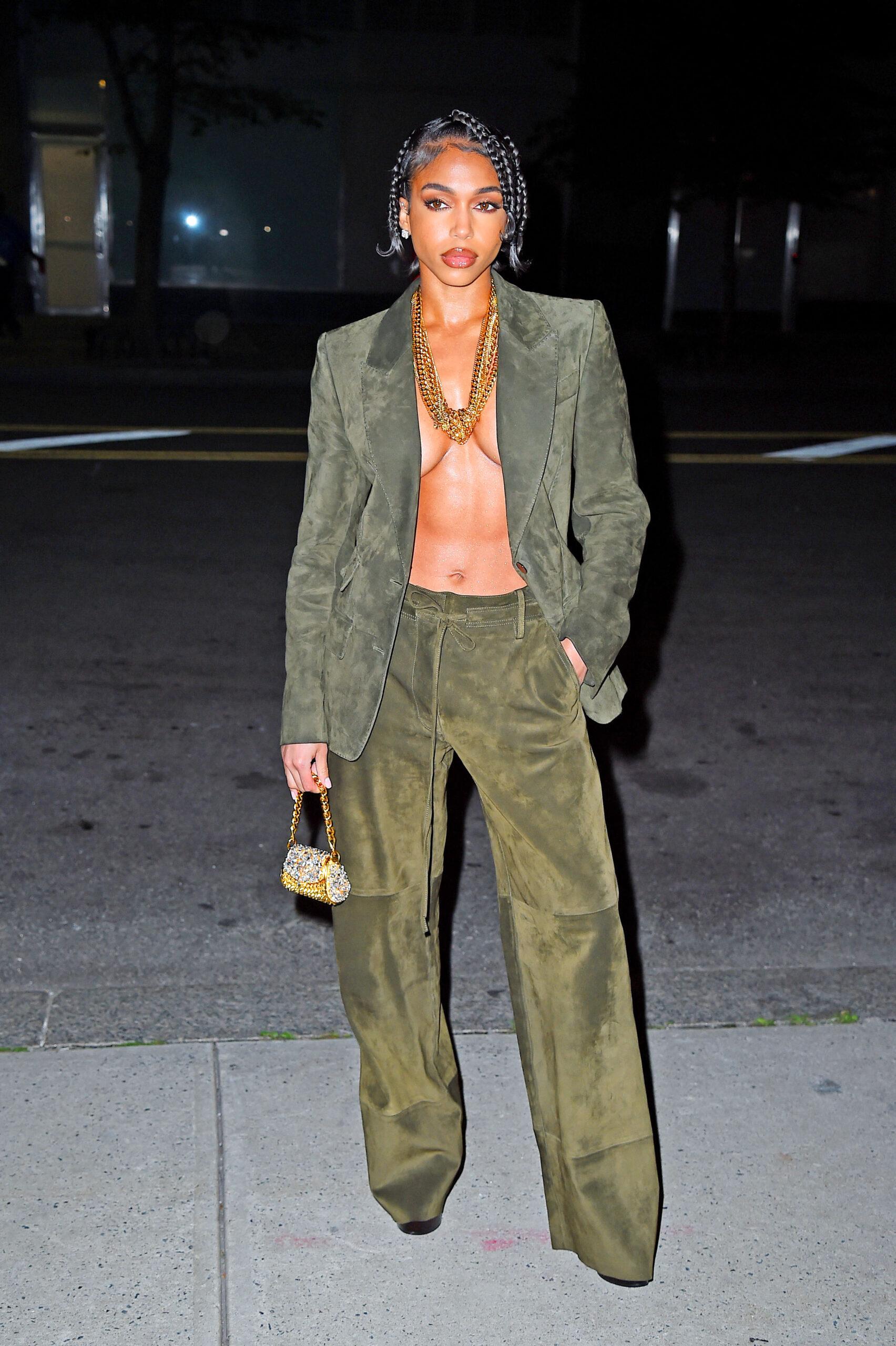 Lori Harvey goes braless for the Tom Ford fashion show in New York