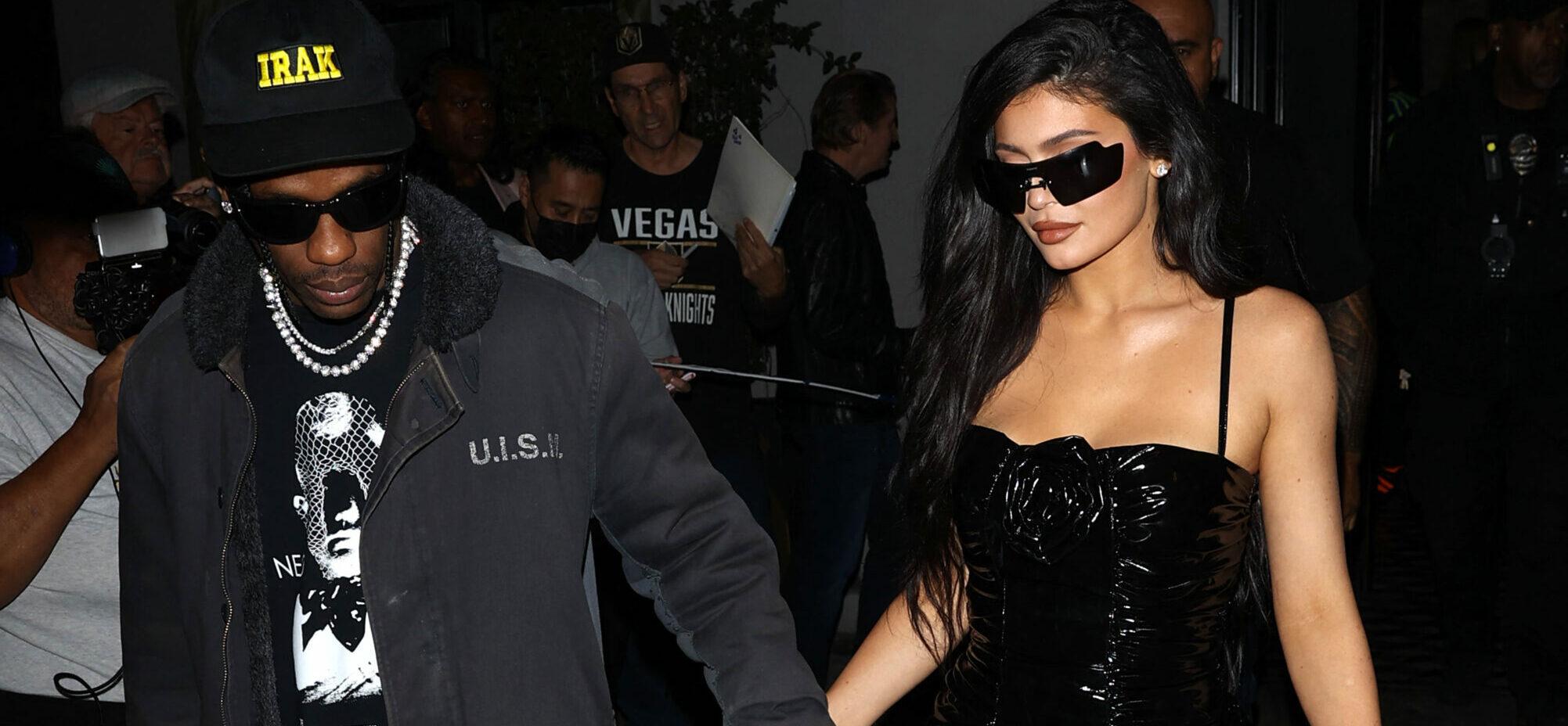 Kylie Jenner and Travis Scott hand-In-Hand leave dinner at Craigs in West Hollywood CA