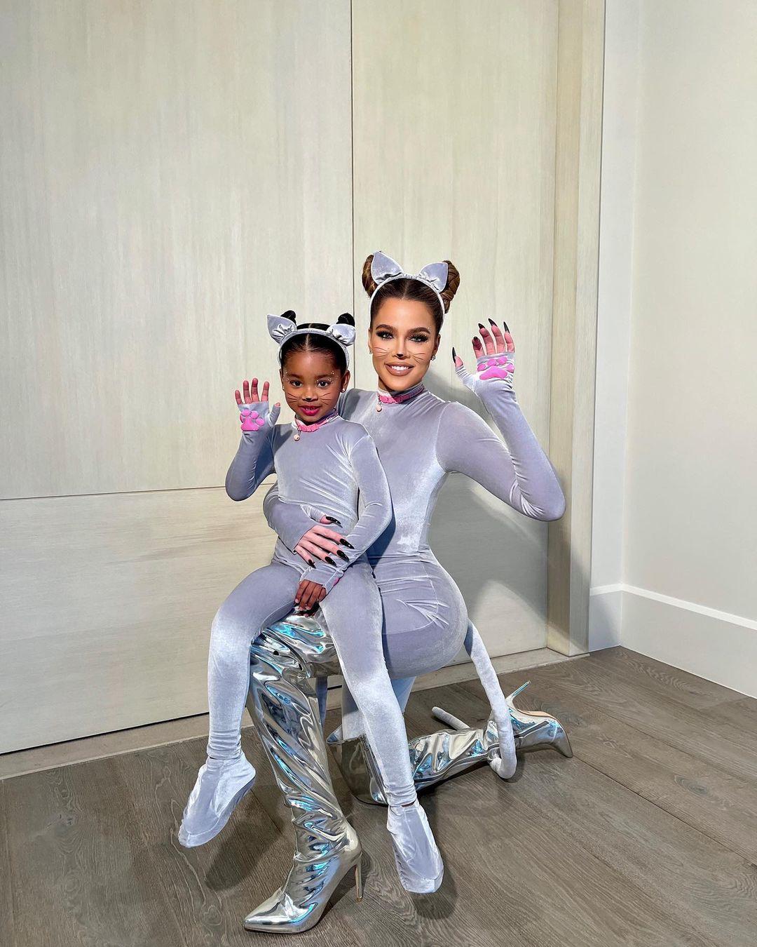 Khloe Kardashian and True in cat costumes for Halloween