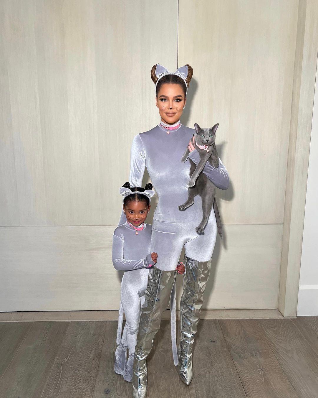 Khloe Kardashian and True in cat costumes for Halloween