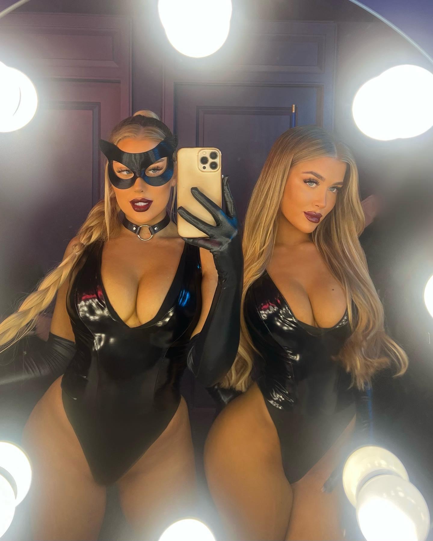 Eve Gale and Jessica Rose Gale twin in matching Halloween costumes
