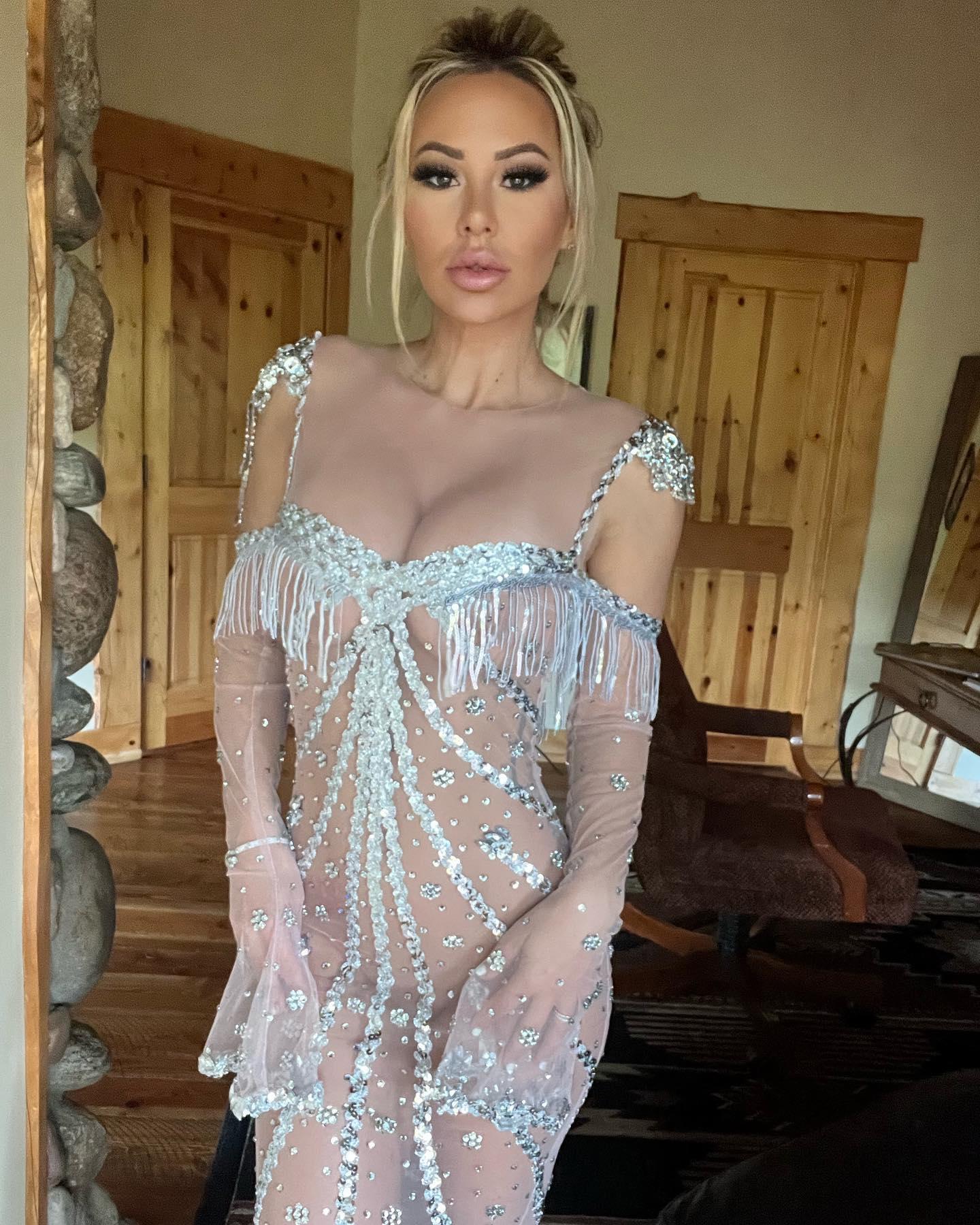 Kindly Myers poses in a see-through gown