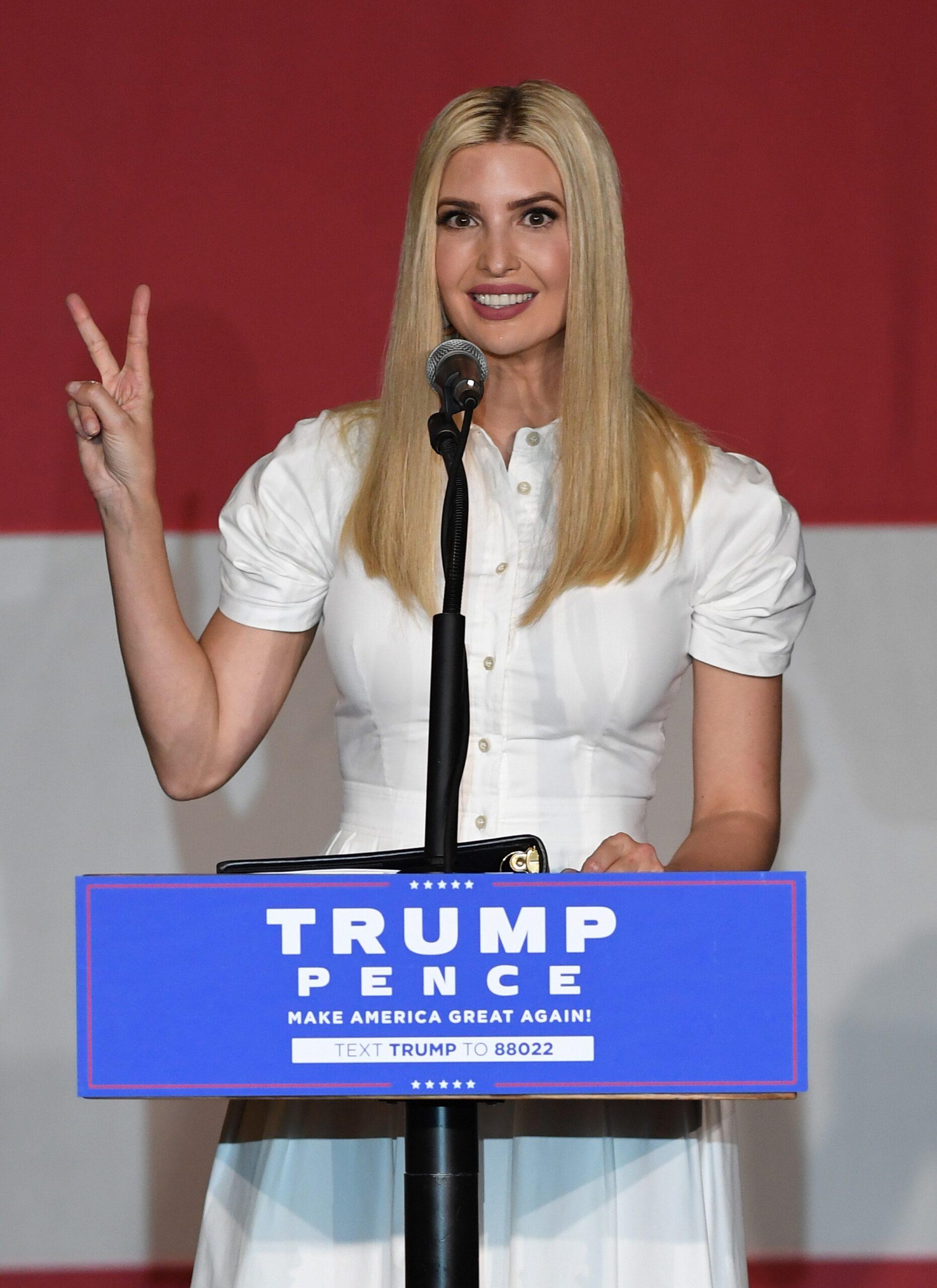 Ivanka Trump speaks during a campaign event for her father at the Bayfront Park Amphitheatre on October 27, 2020 in Miami Florida.