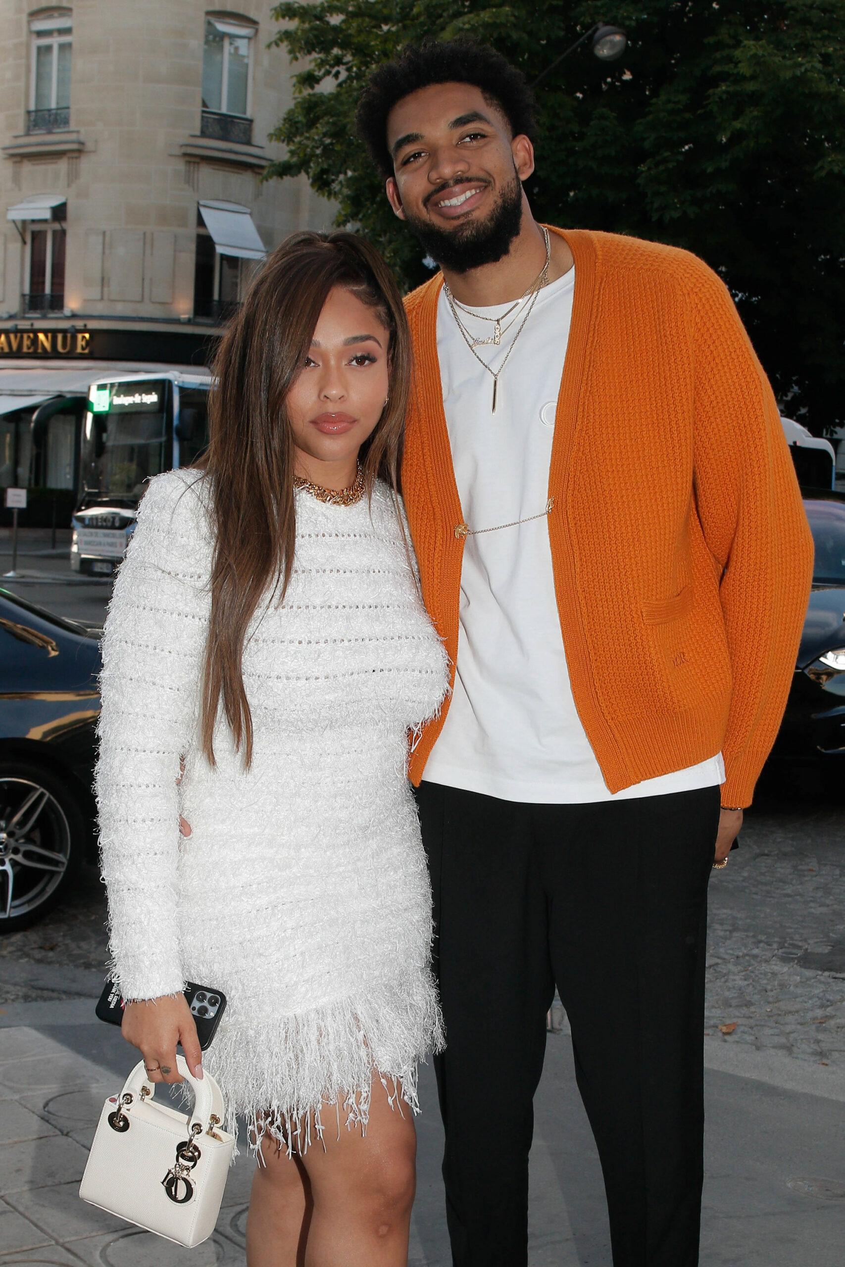 Jordyn Woods and Karl Anthony Towns are seen arriving at Dior dinner during Paris Fashion Week