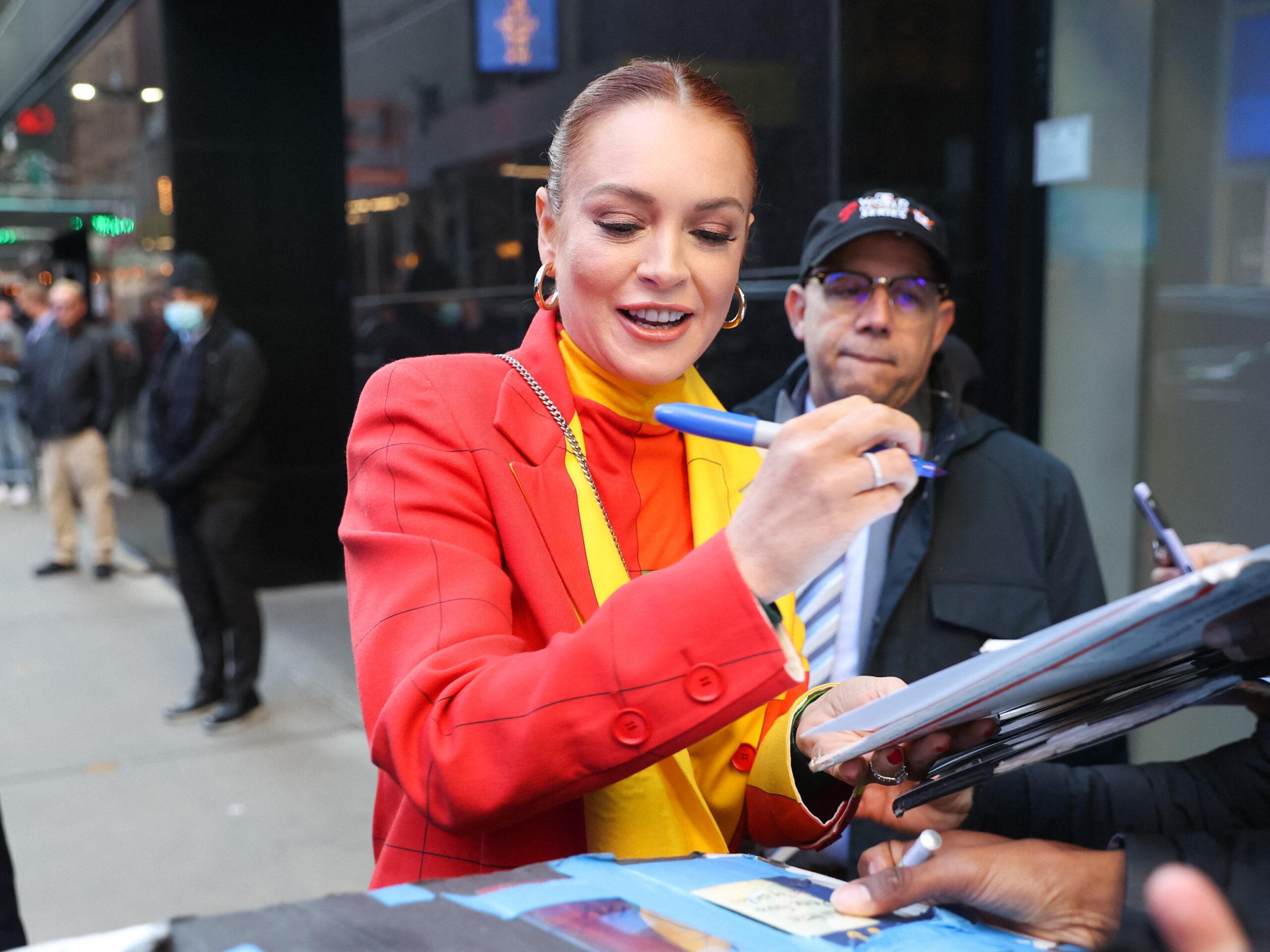 Lindsay Lohan is seen arriving at 'Good Morning America' Show in New York City. 