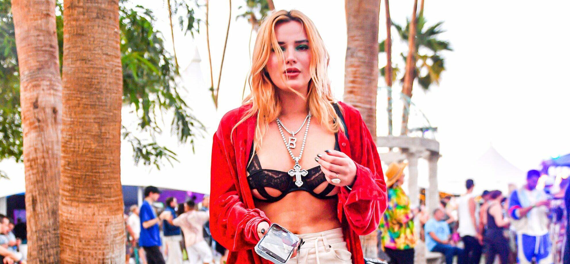 Bella Thorne Looks Sexy In Red While Enjoying Herself At Coachella in Indio CA
