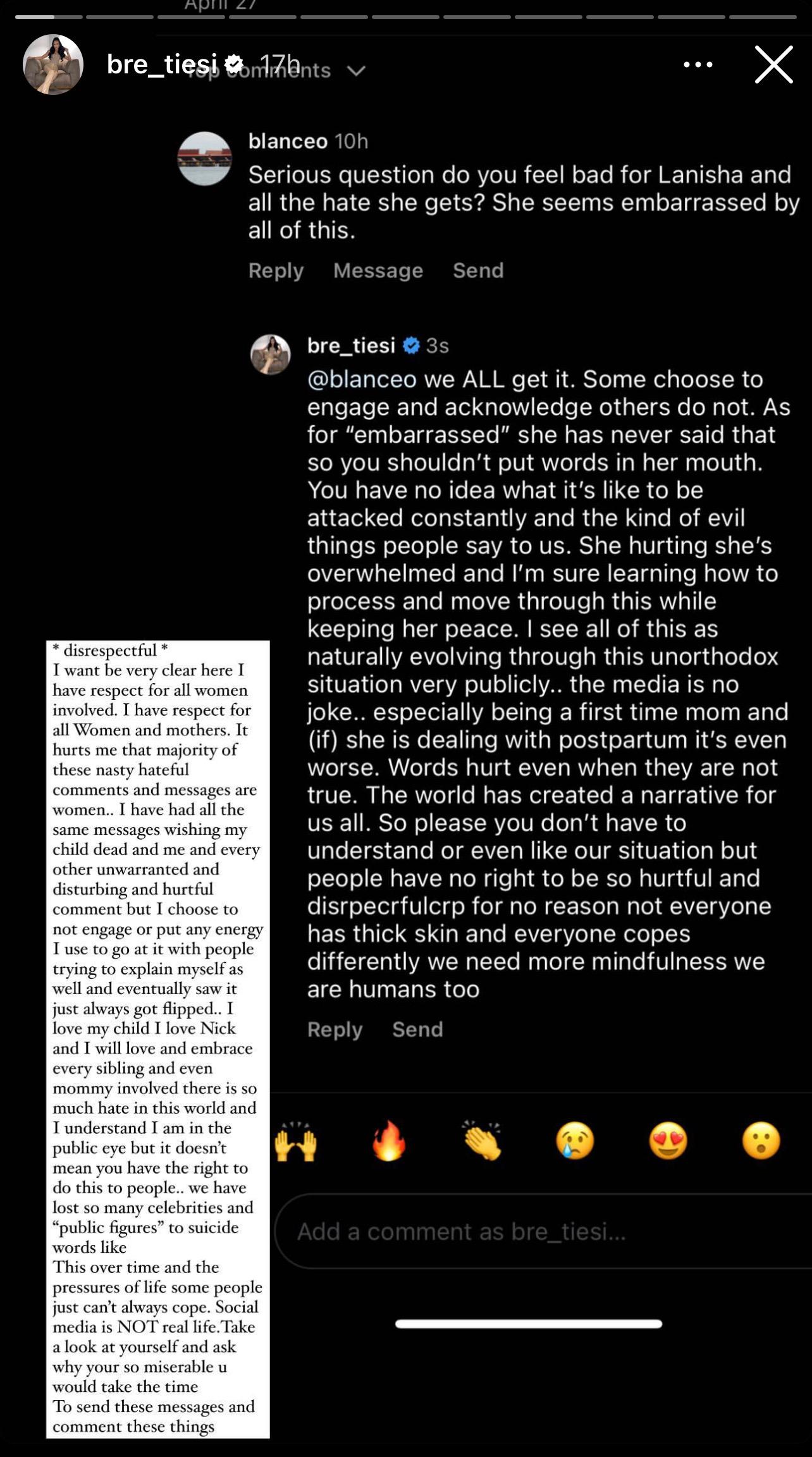 Bre Tiesi's post on her Instagram story