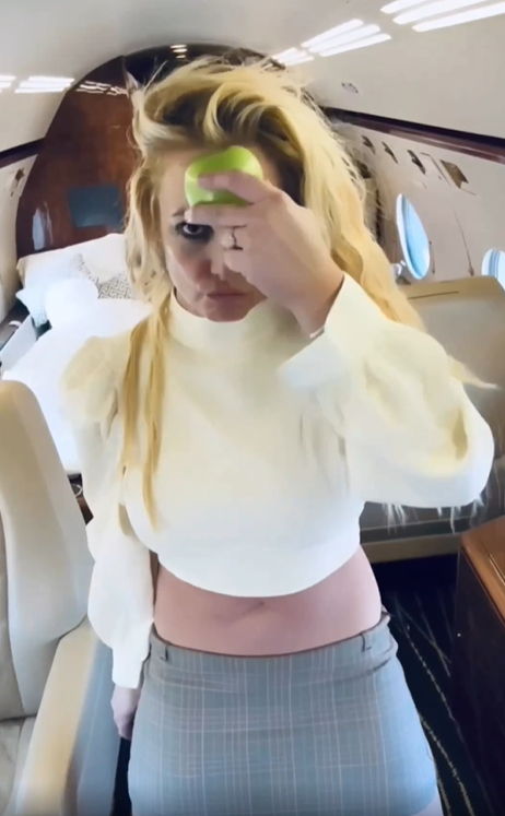 Britney Spears on a plane to New York City in December 2022