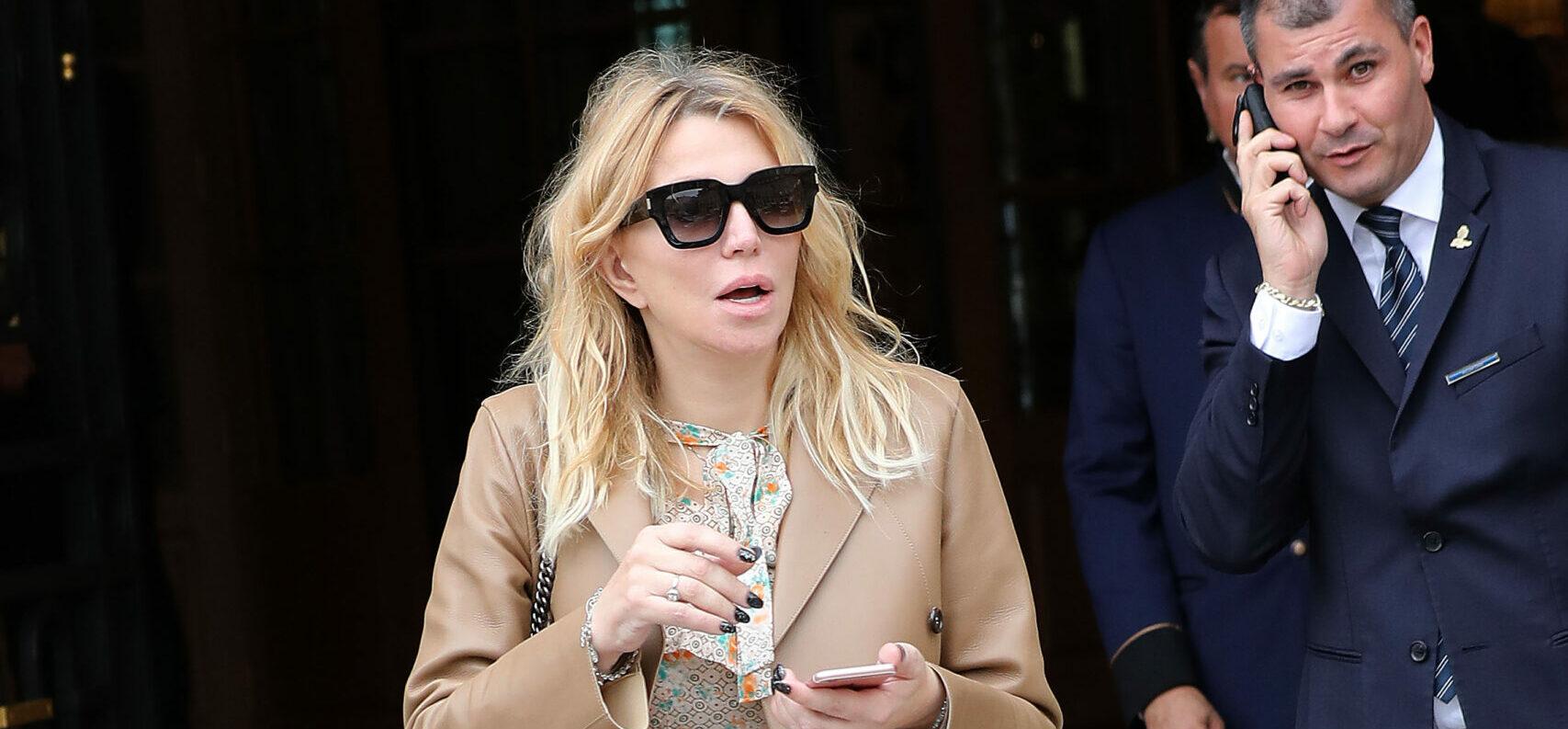 Courtney Love leaves the Ritz hotel during Paris Fashion Week