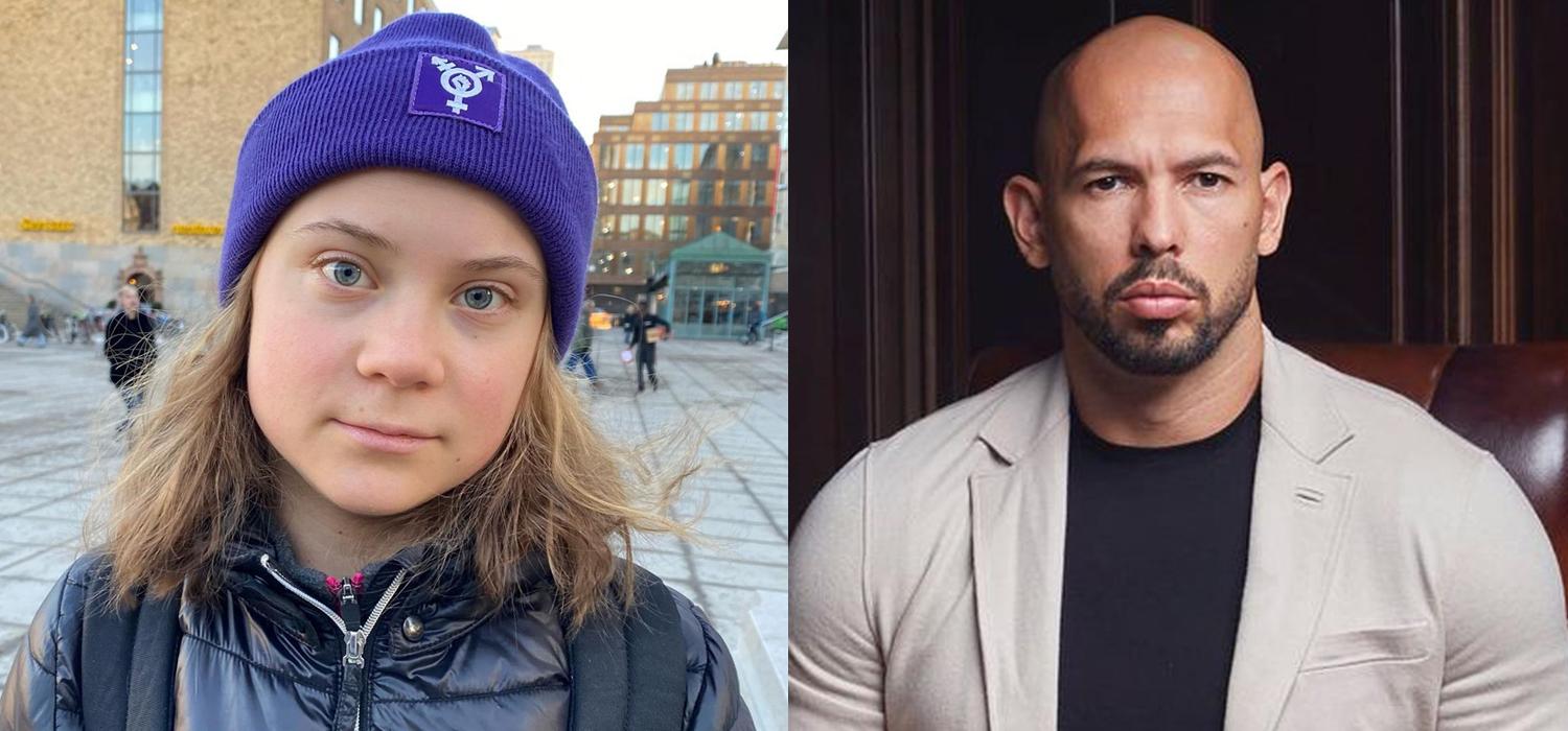 Portraits of Greta Thunberg and Andrew Tate
