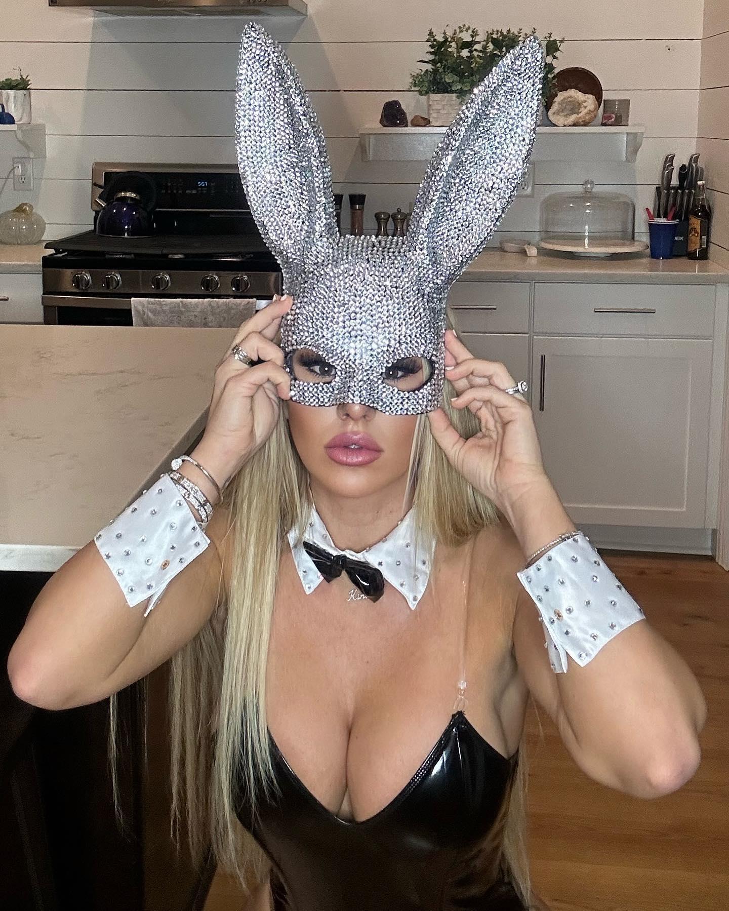 Kindly Myers poses in a custom Playboy Bunny outfit