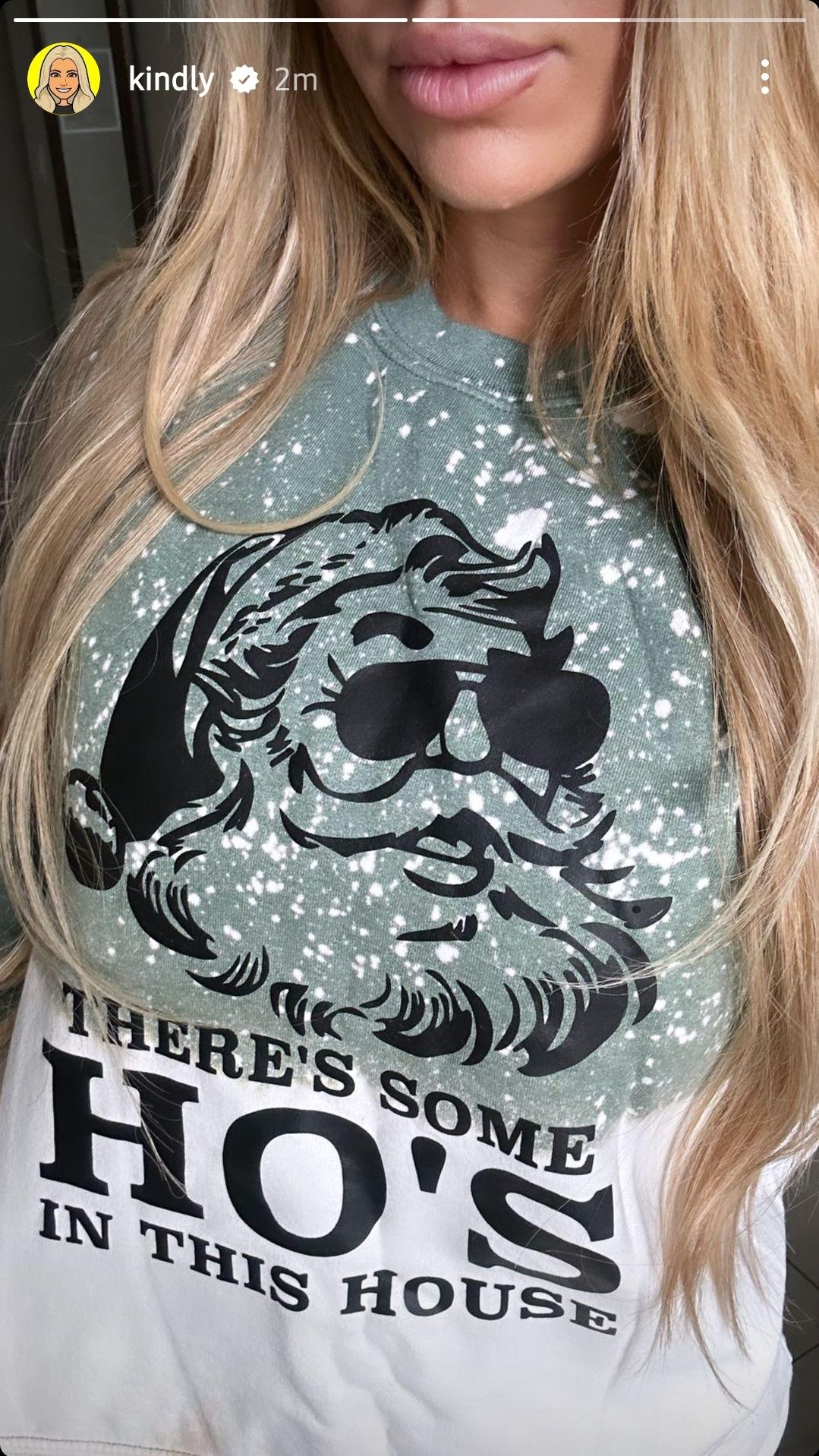 Kindly Myers in a funny Santa shirt on Christmas