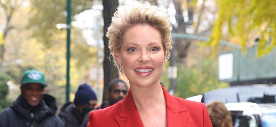 Katherine Heigl seen wearing all red while making an appearance on The View