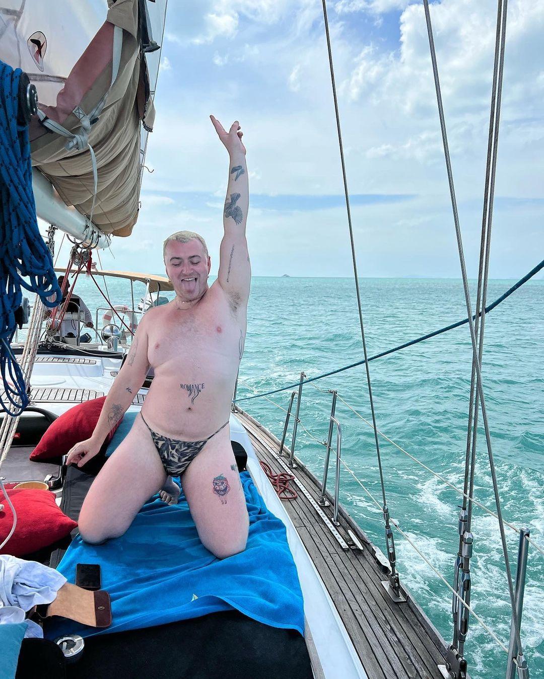 Sam Smith Slammed On IG For Living It Up On A Boat In A Leopard Speedo