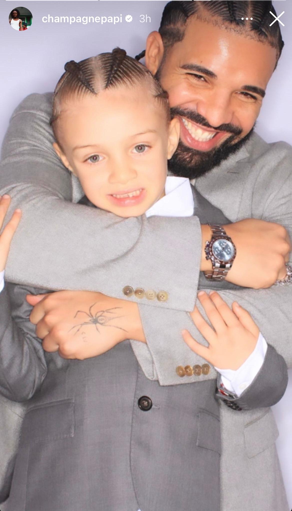 Drake and son Adonis in matching suits