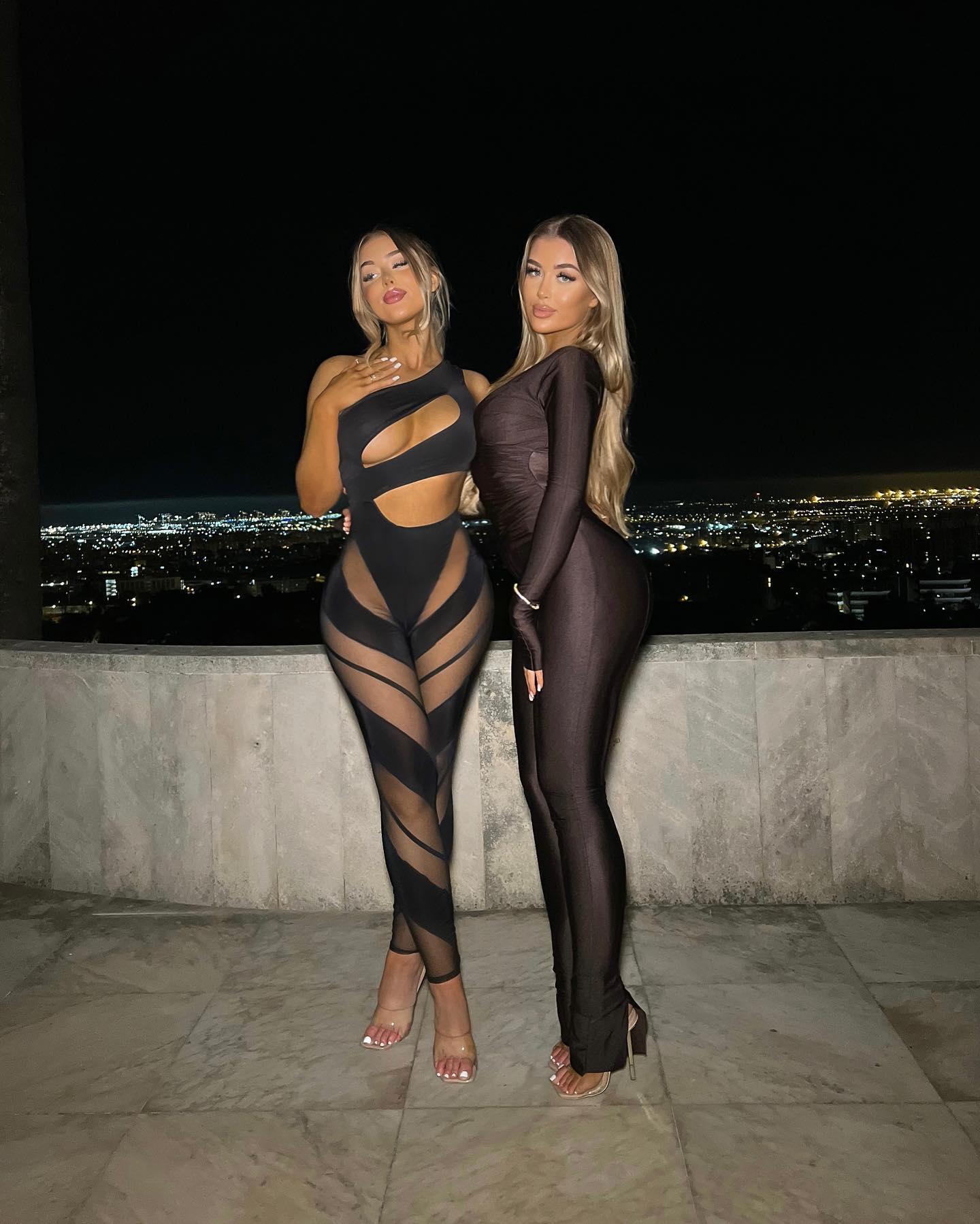 Eve Gale and Jessica Rose Gale pose in sheer bodysuits