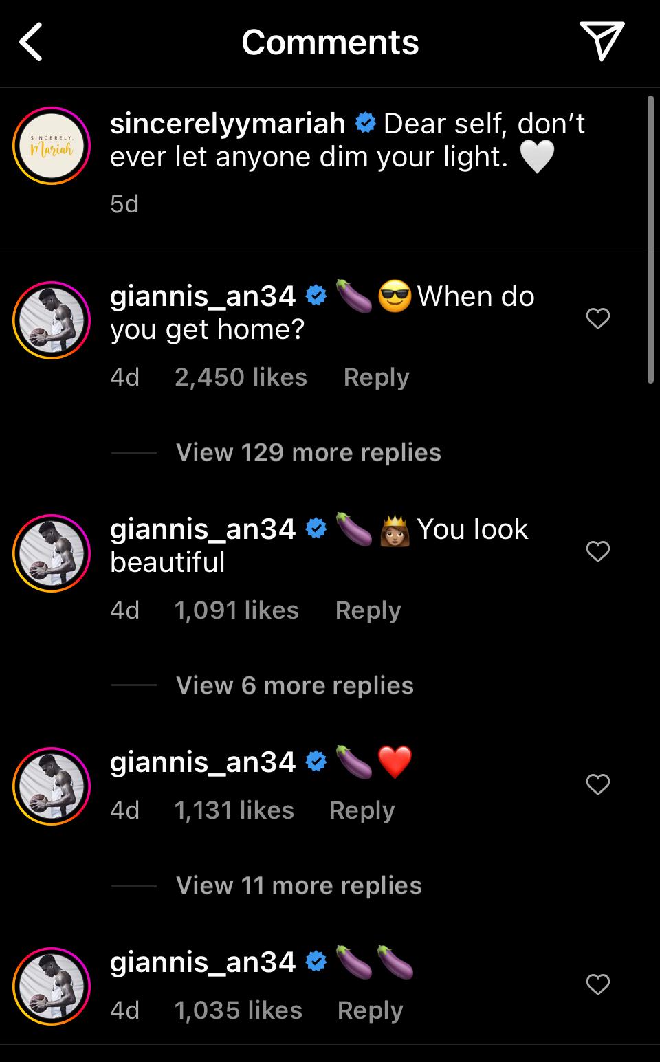 Giannis Antetokounmpo Instagram comments
