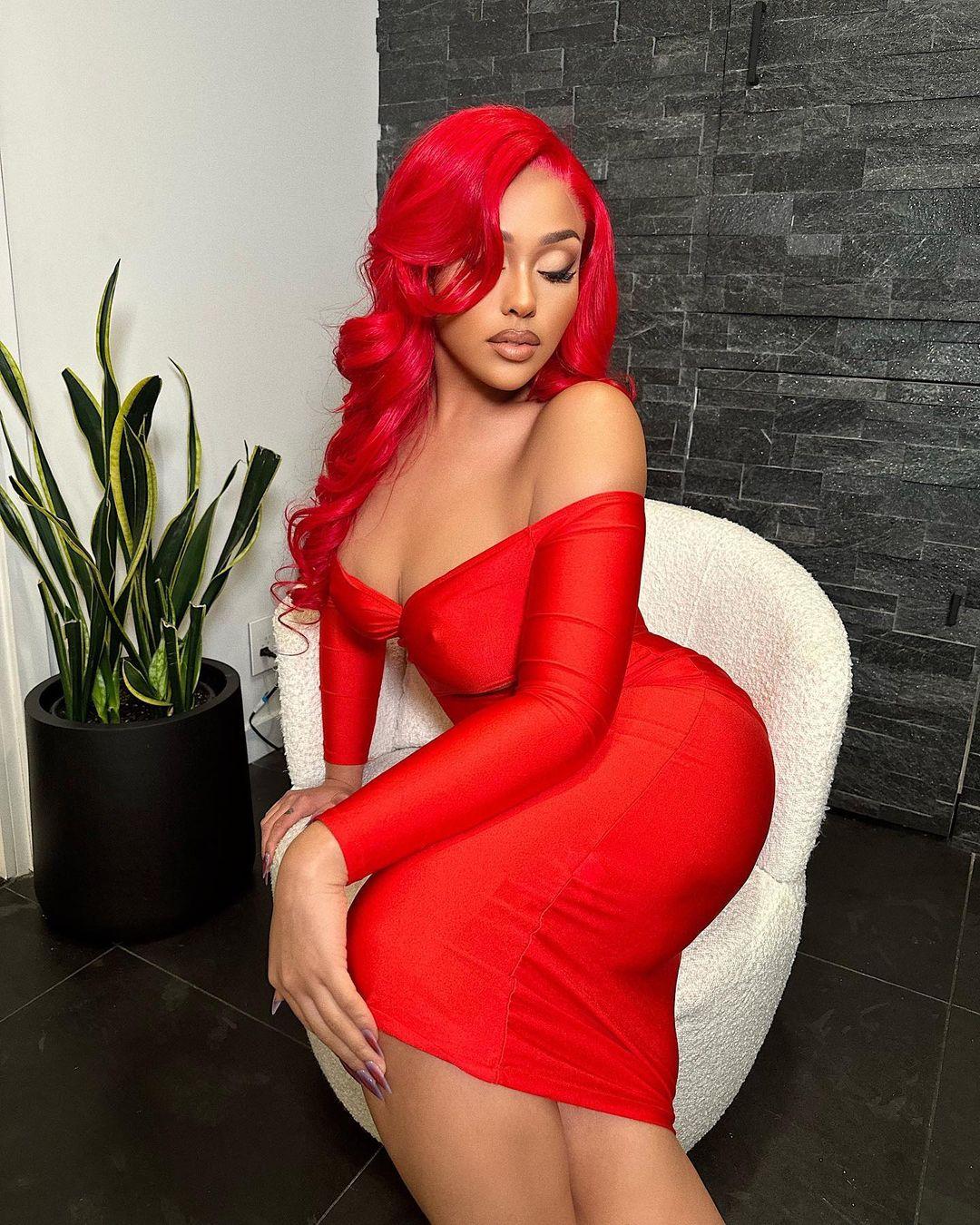 Jordyn Woods Channels Jessica Rabbit In Striking Curve-Hugging Red Dress