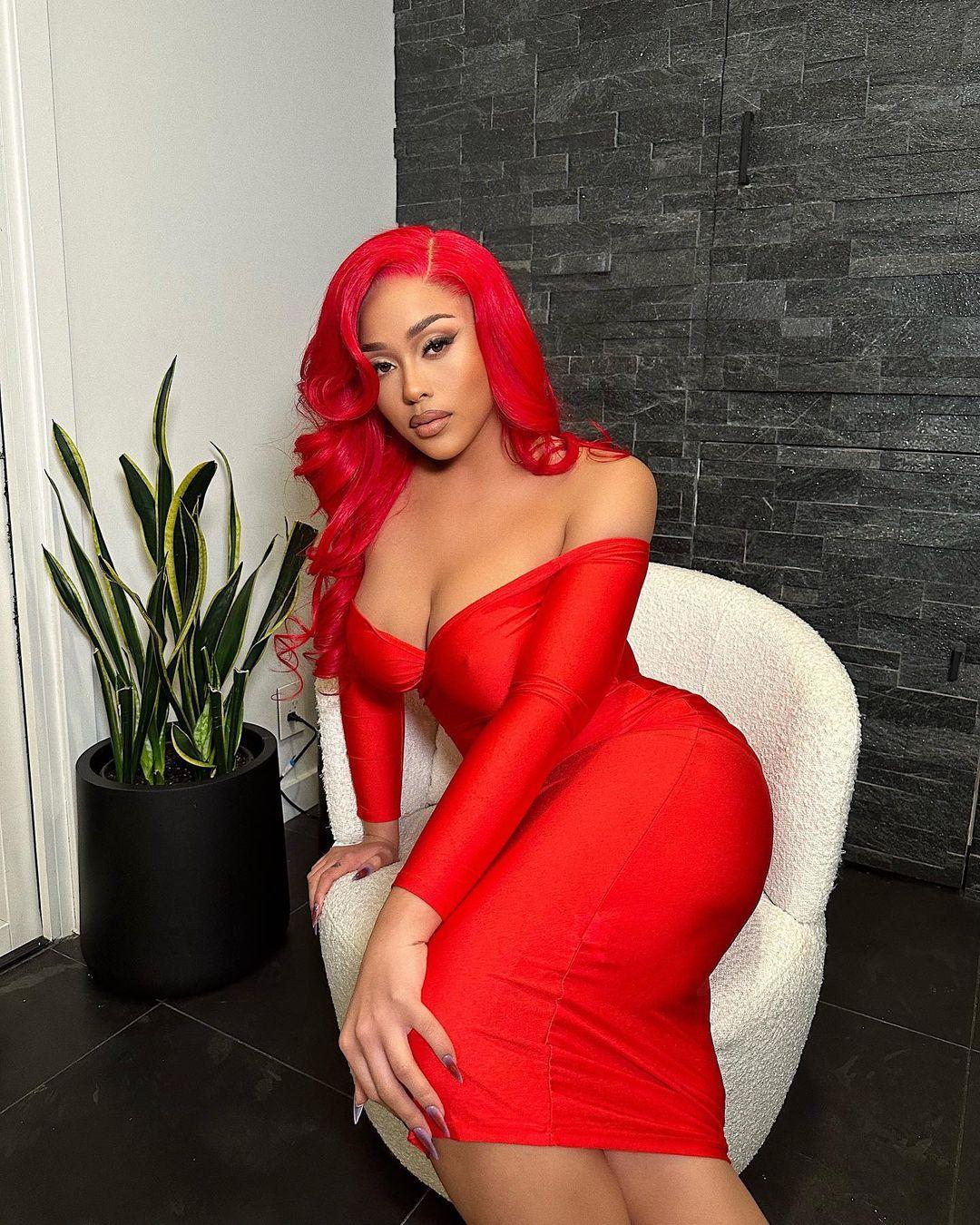 Jordyn Woods Channels Jessica Rabbit In Striking Curve-Hugging Red Dress