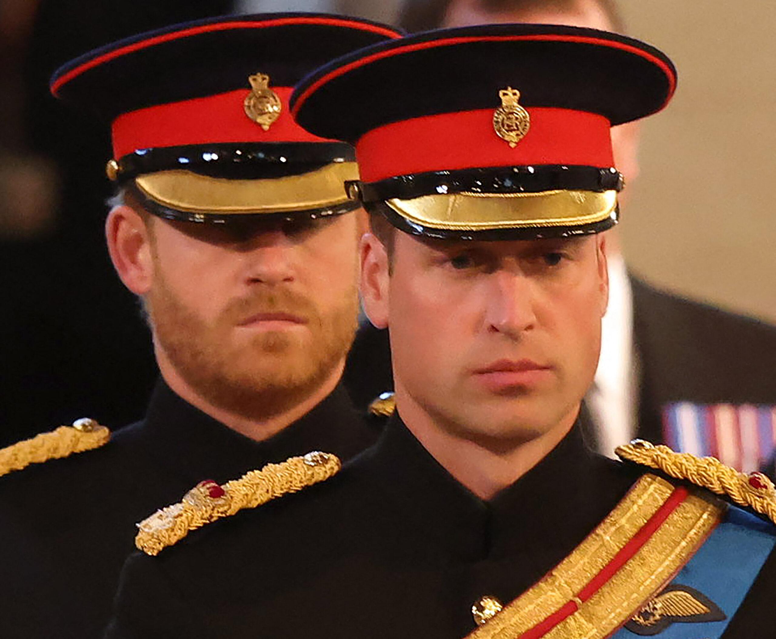 Prince William, Prince Harry, Princess Eugenie, Princess Beatrice, Lady Louise Windsor, James, Viscount Severn, Peter Phillips and Zara Tindall attend a vigil, following the death of Britain's Queen Elizabeth II, inside Westminster Hall, London, UK,