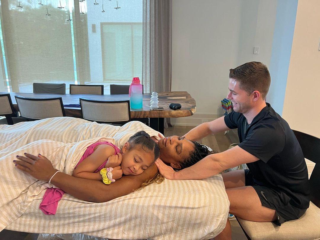 Serena Williams and daughter Olympia get massage