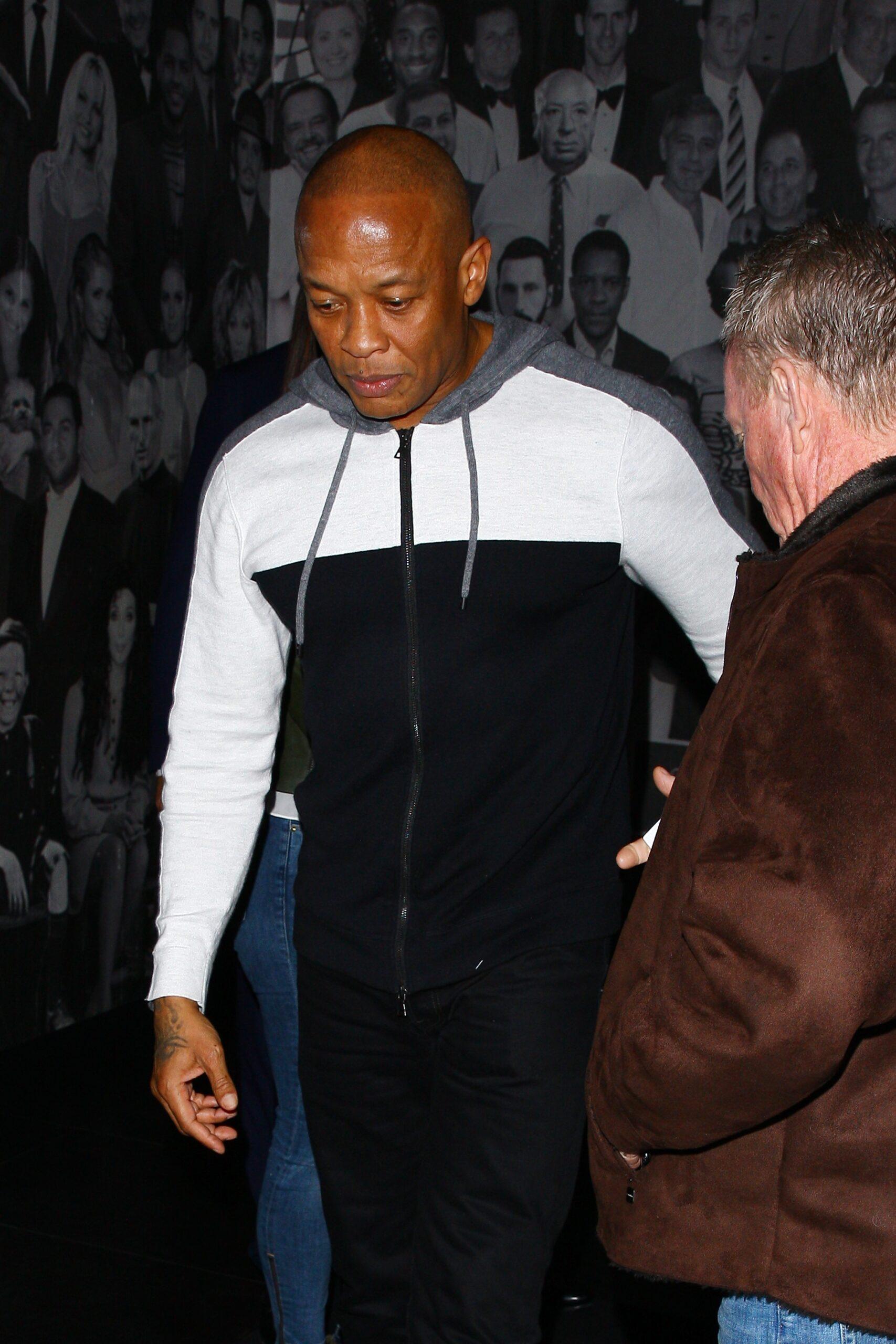 Rapper Dr Dre is seen leaving Catch LA restaurant with his wife Nicole Young after having dinner