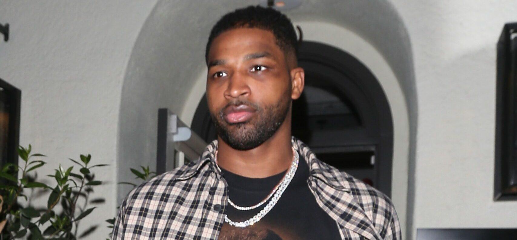 Tristan Thompson is seen leaving Madeo restaurant after having dinner with friends