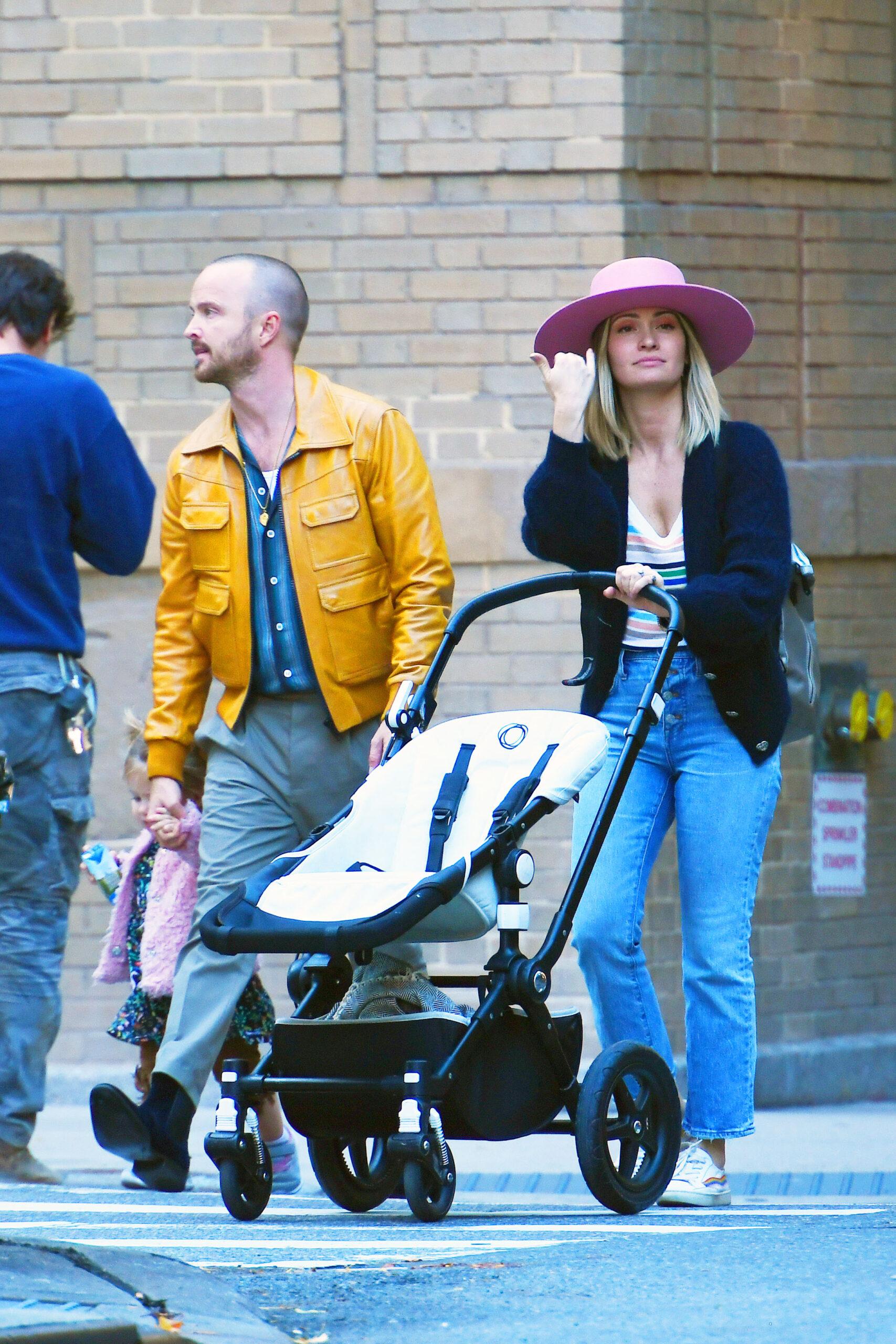 Aaron Paul out with wife Lauren Parsekian and daughter Story Annabelle Paul in SoHo NYC