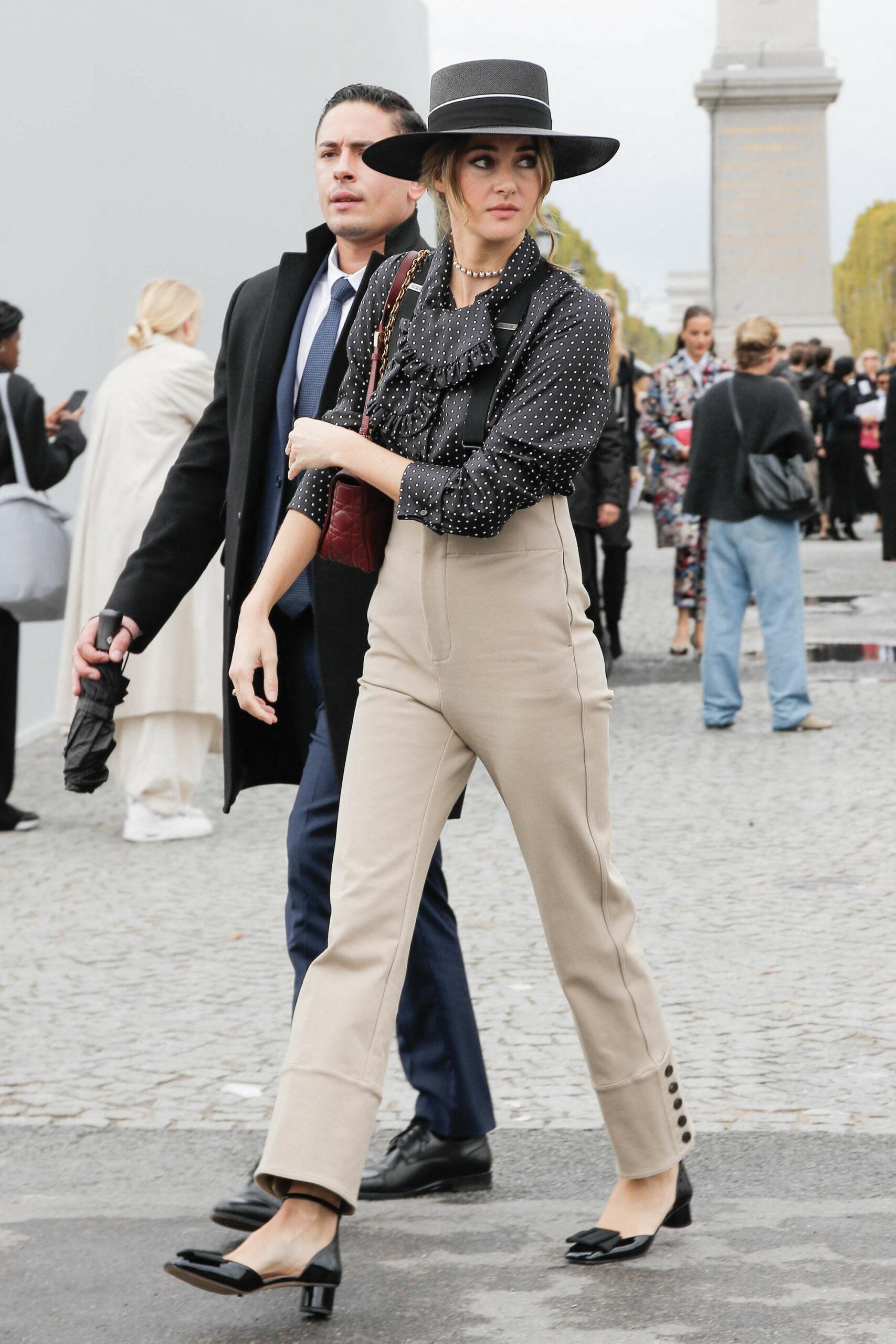 Shailene Woodley arriving at Dior show during Paris Fashion Week