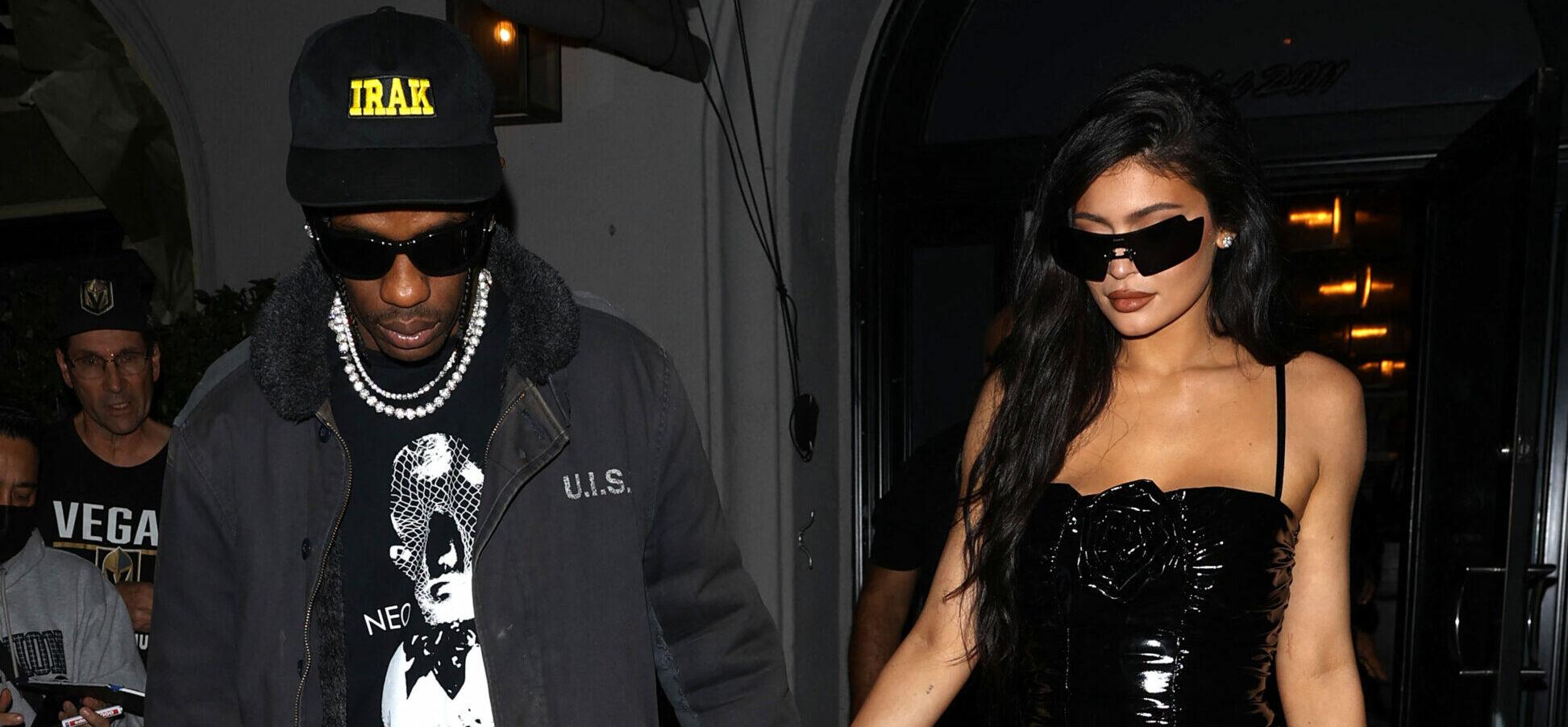 Kylie Jenner and Travis Scott hand-In-Hand leave dinner at Craigs in West Hollywood CA