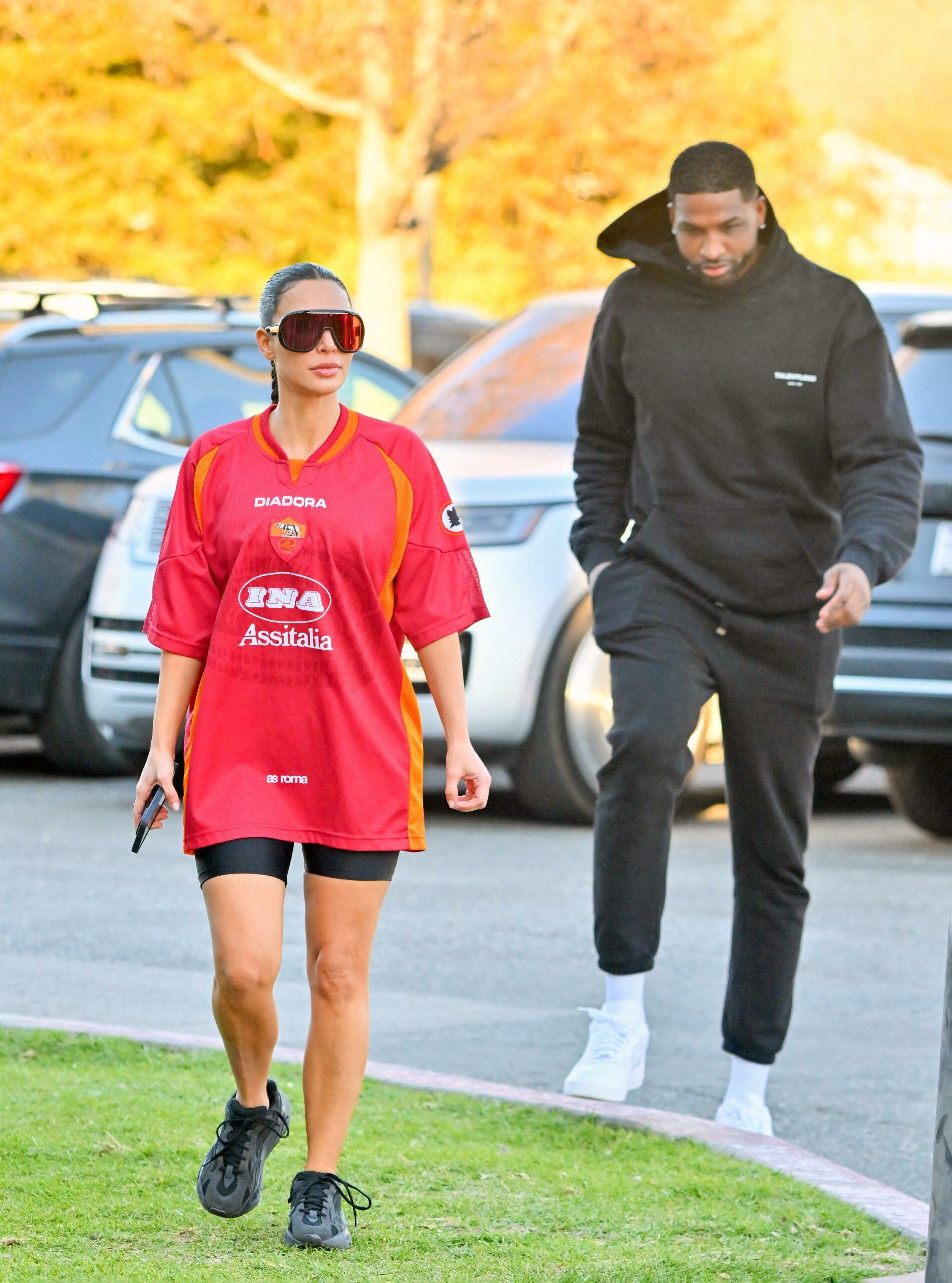 Kim Kardashian arrives at her son Saint's Basketball game with Tristan Thompson