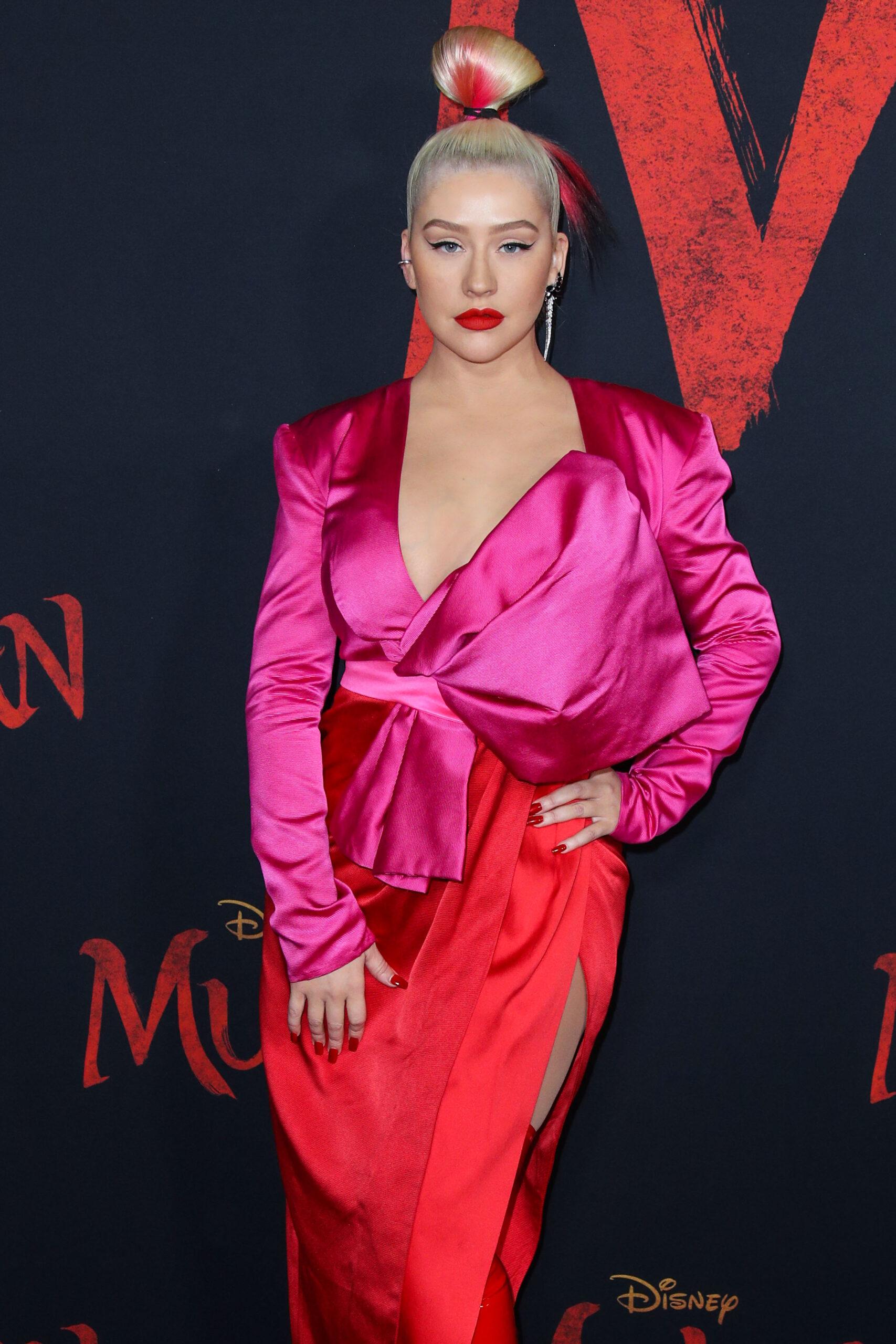 Christina Aguilera Wearing A Galia Lahav Dress Arrives At The World Premiere Of Disney's 'Mulan'