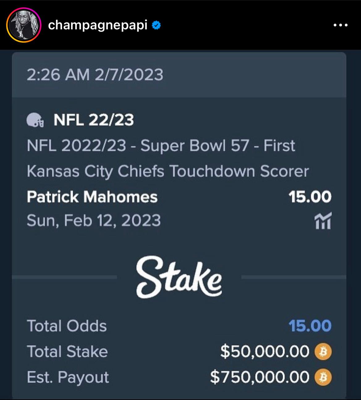 Drake Super Bowl bet