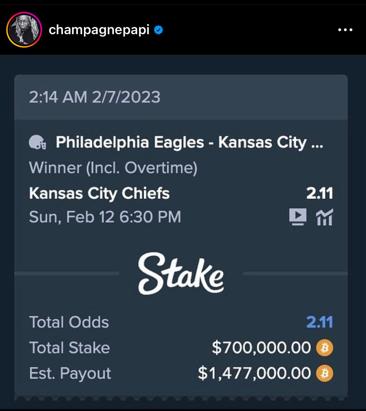 Drake Super Bowl bet