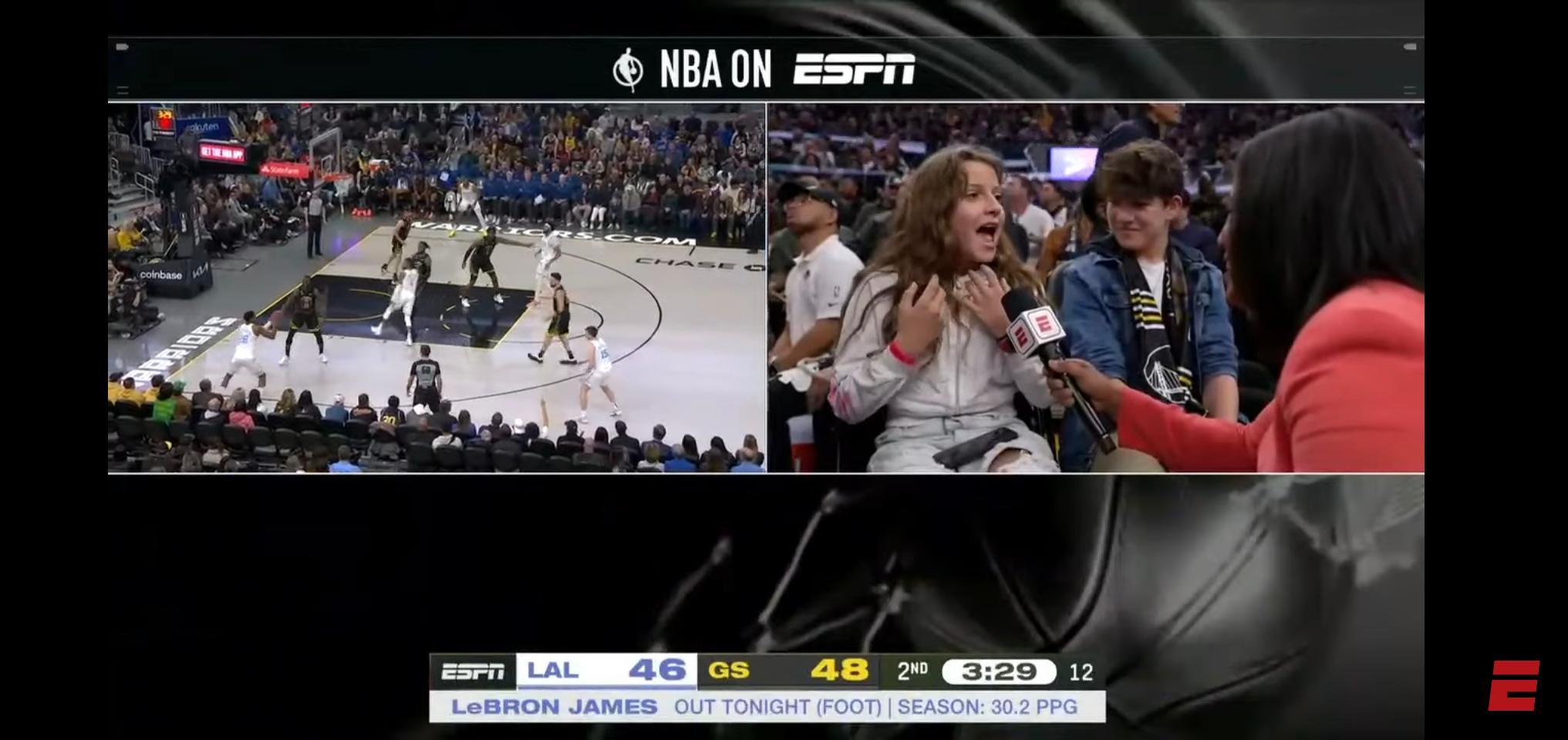 LeBron James and fan Gaia being interviewed by ESPN