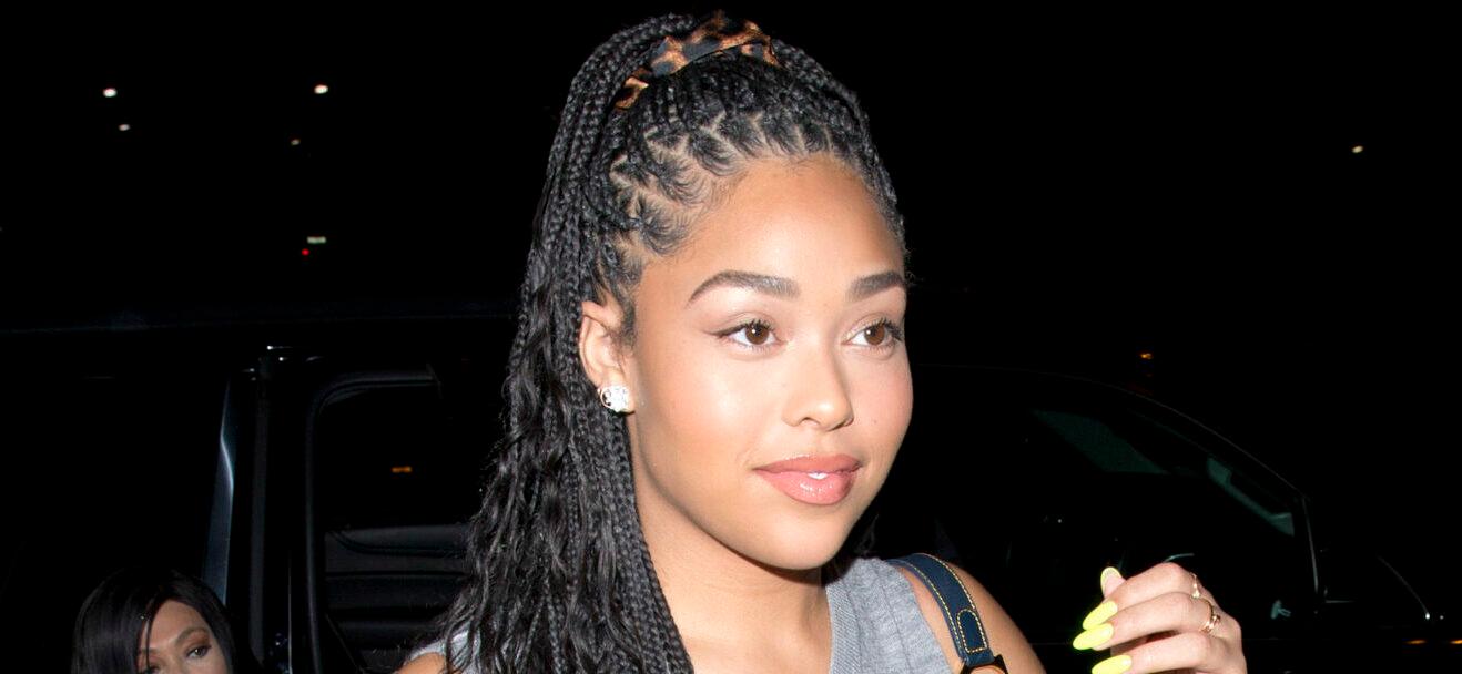 Jordyn Woods wears a cut out grey dress with braided hair as she was seen at 'The Peppermint Club' in West Hollywood, CA