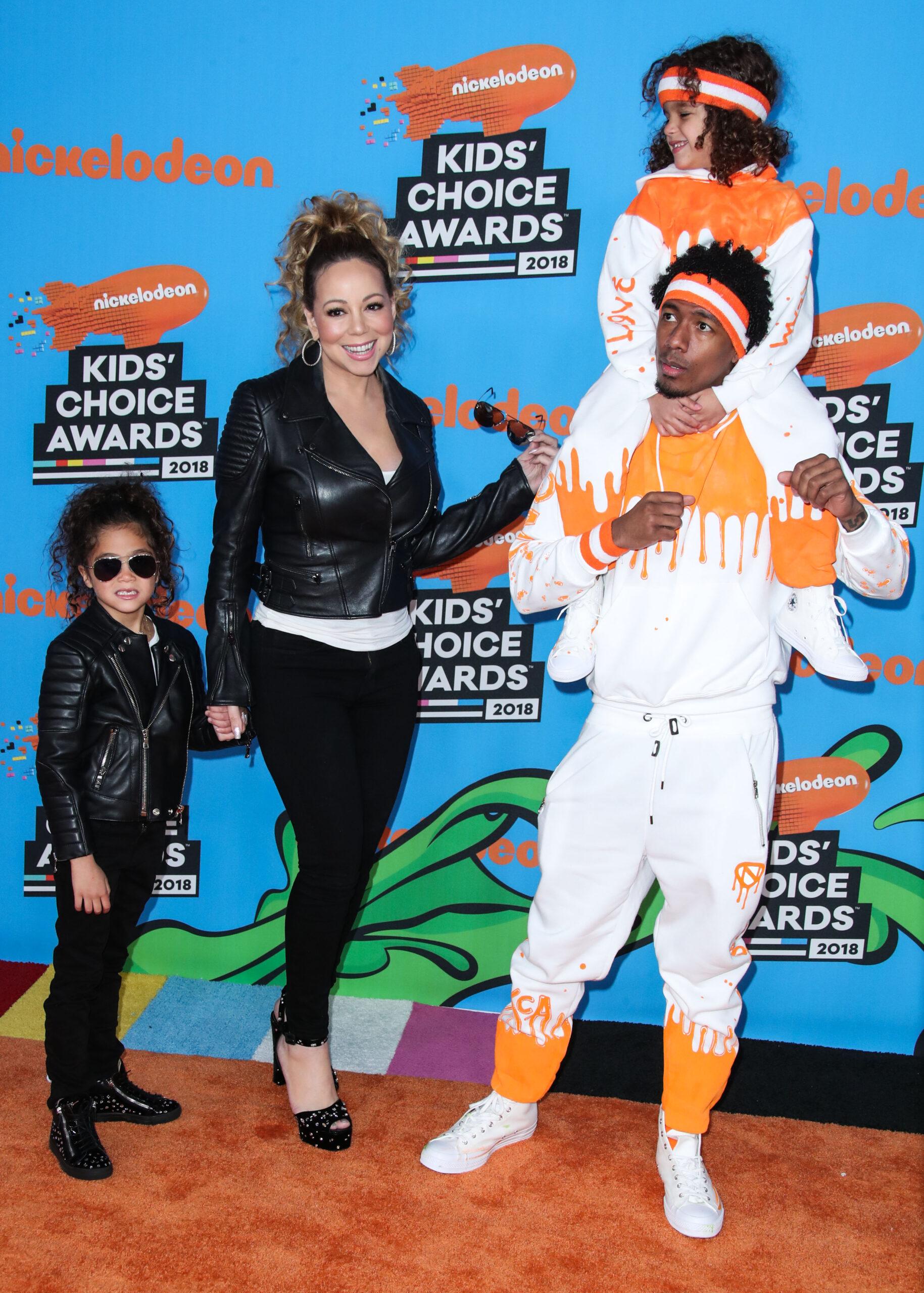 Monroe Cannon, Mariah Carey, Nick Cannon, Moroccan Cannon no Nickelodeon's Kids' Choice Awards 2018 - Chegadas