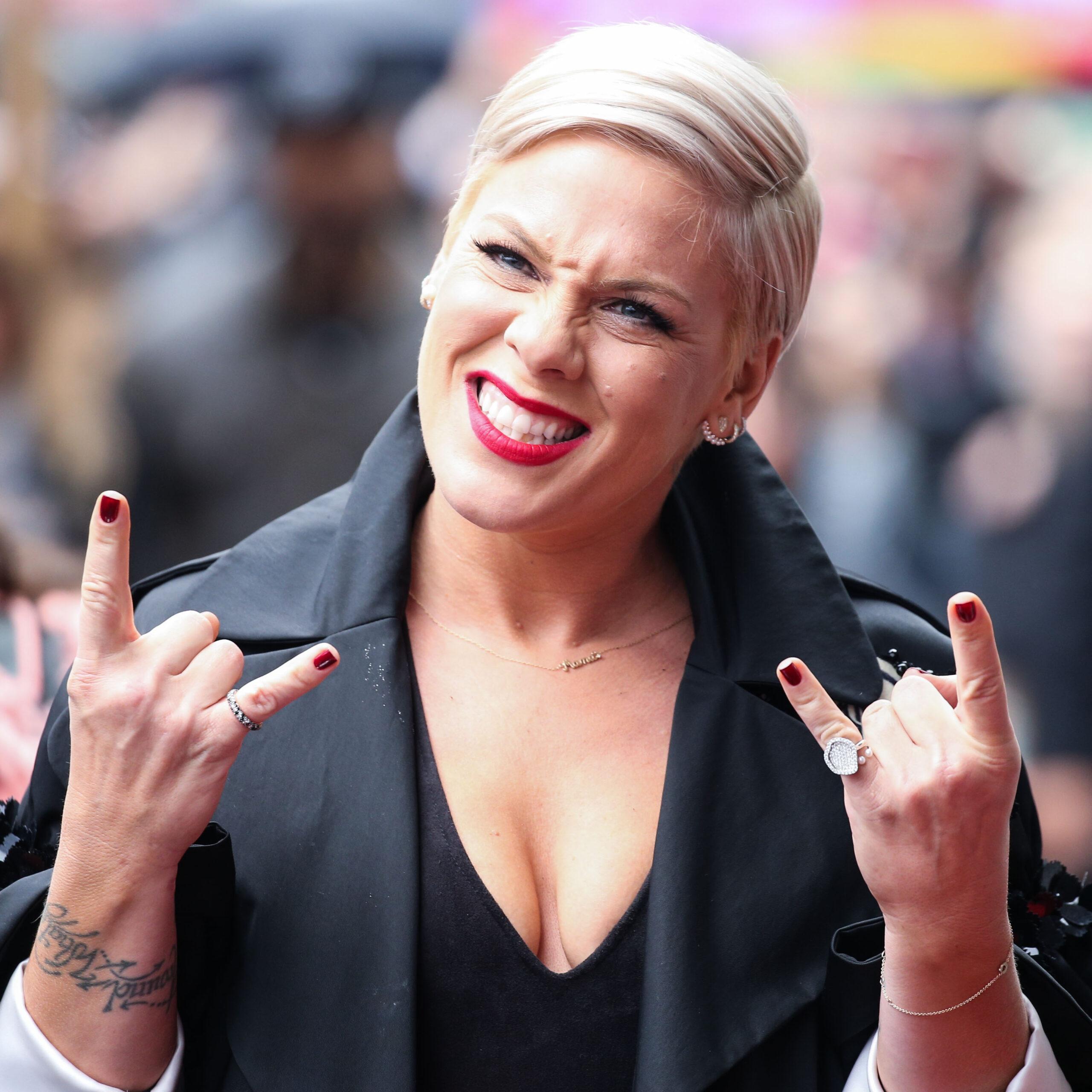 P!nk at her Hollywood Walk Of Fame ceremony with her family