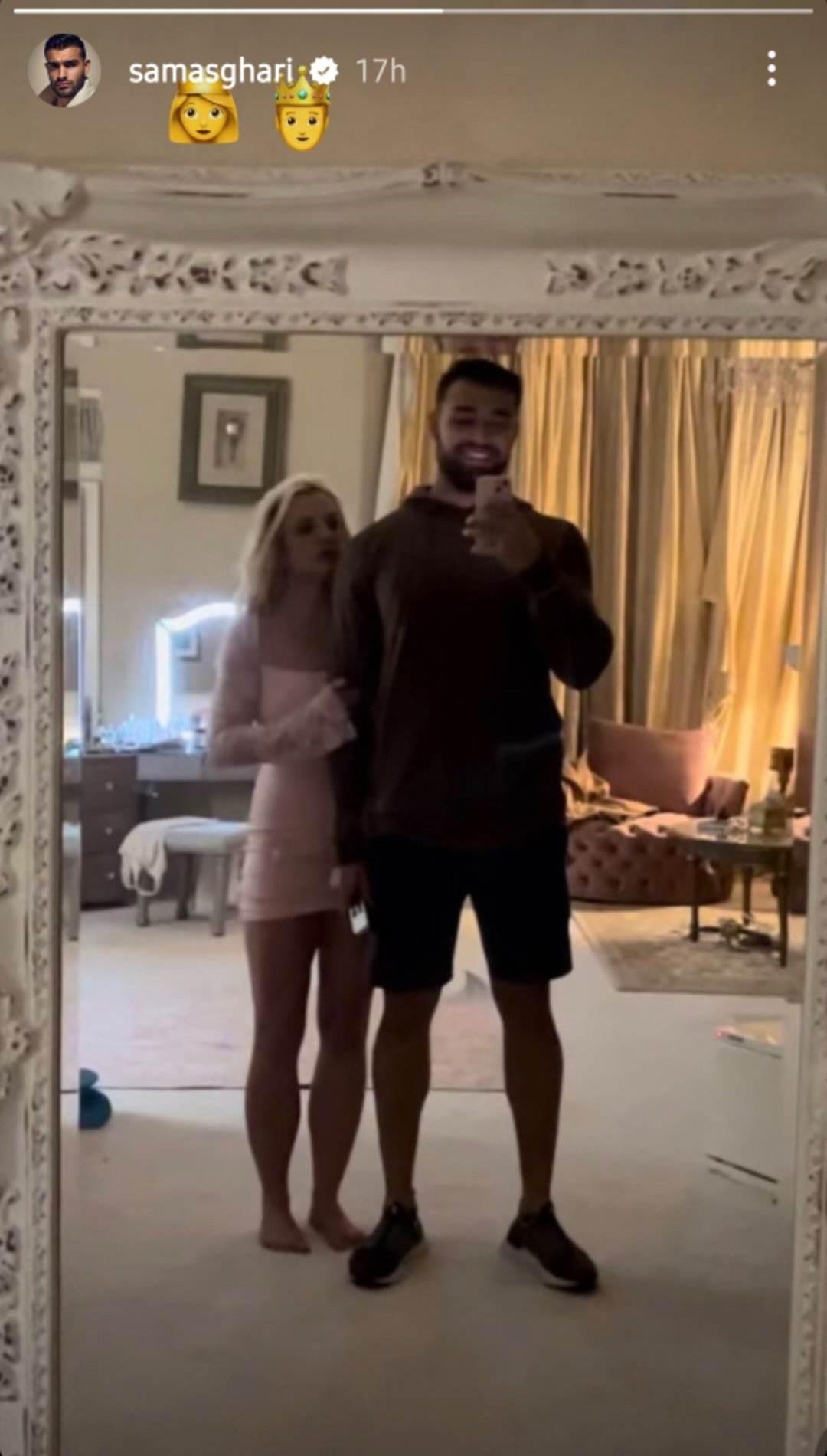 Sam Asghari poses with Britney Spears on February 16