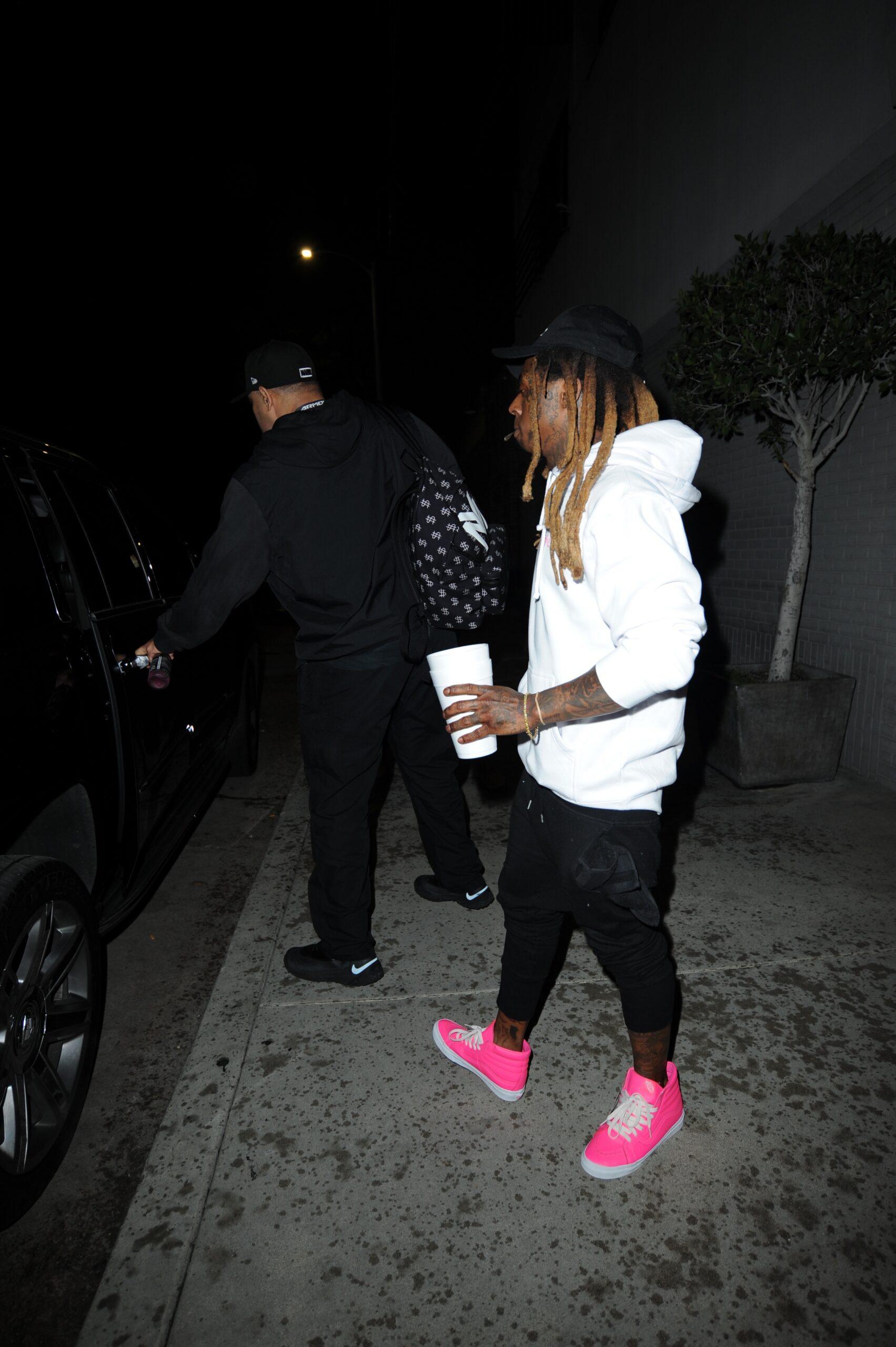 Lil Wayne is seen leaving the studio in Hollywood