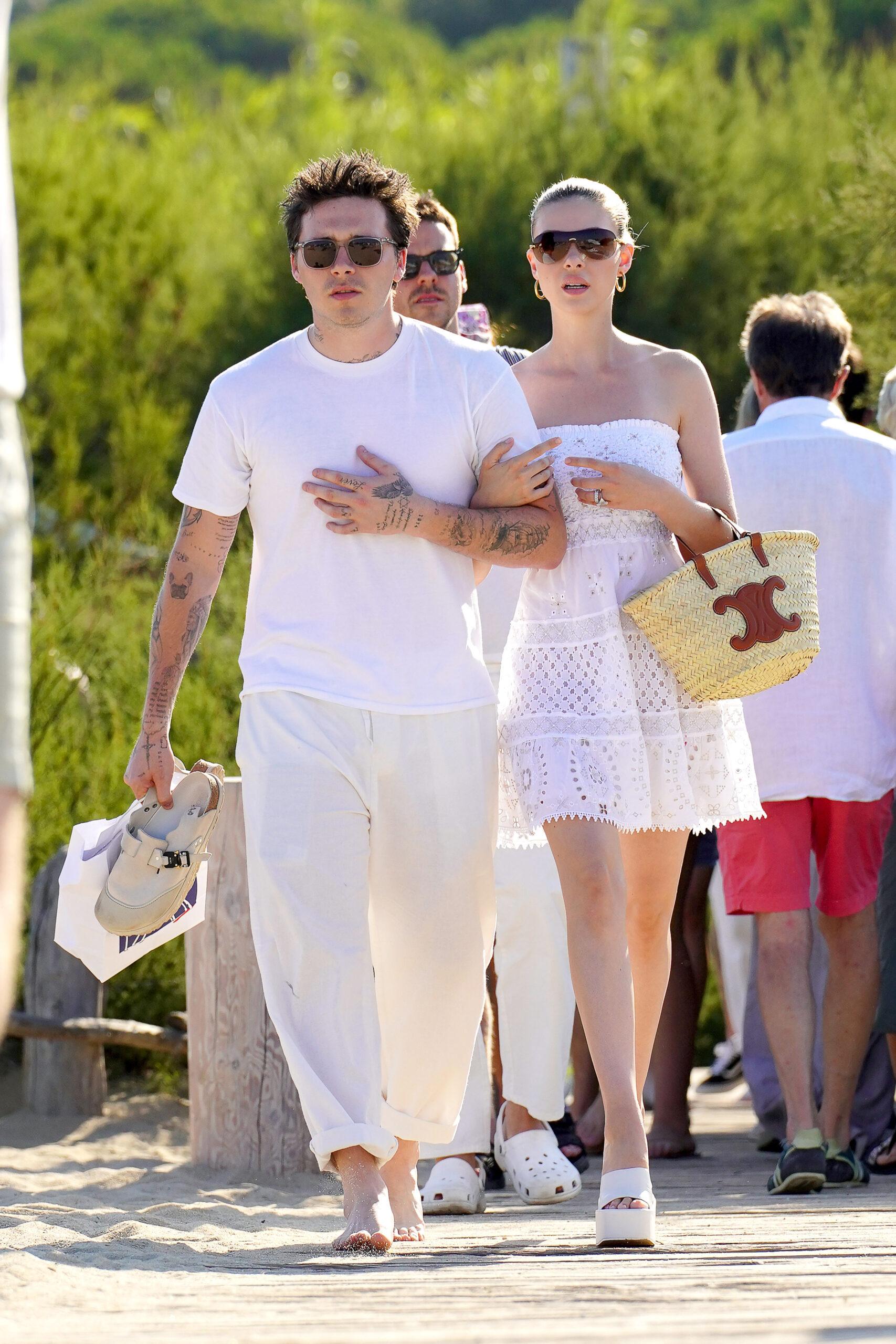 Brooklyn Beckham and his wife Nicola Peltz at Club 55 during holidays in St-Tropez