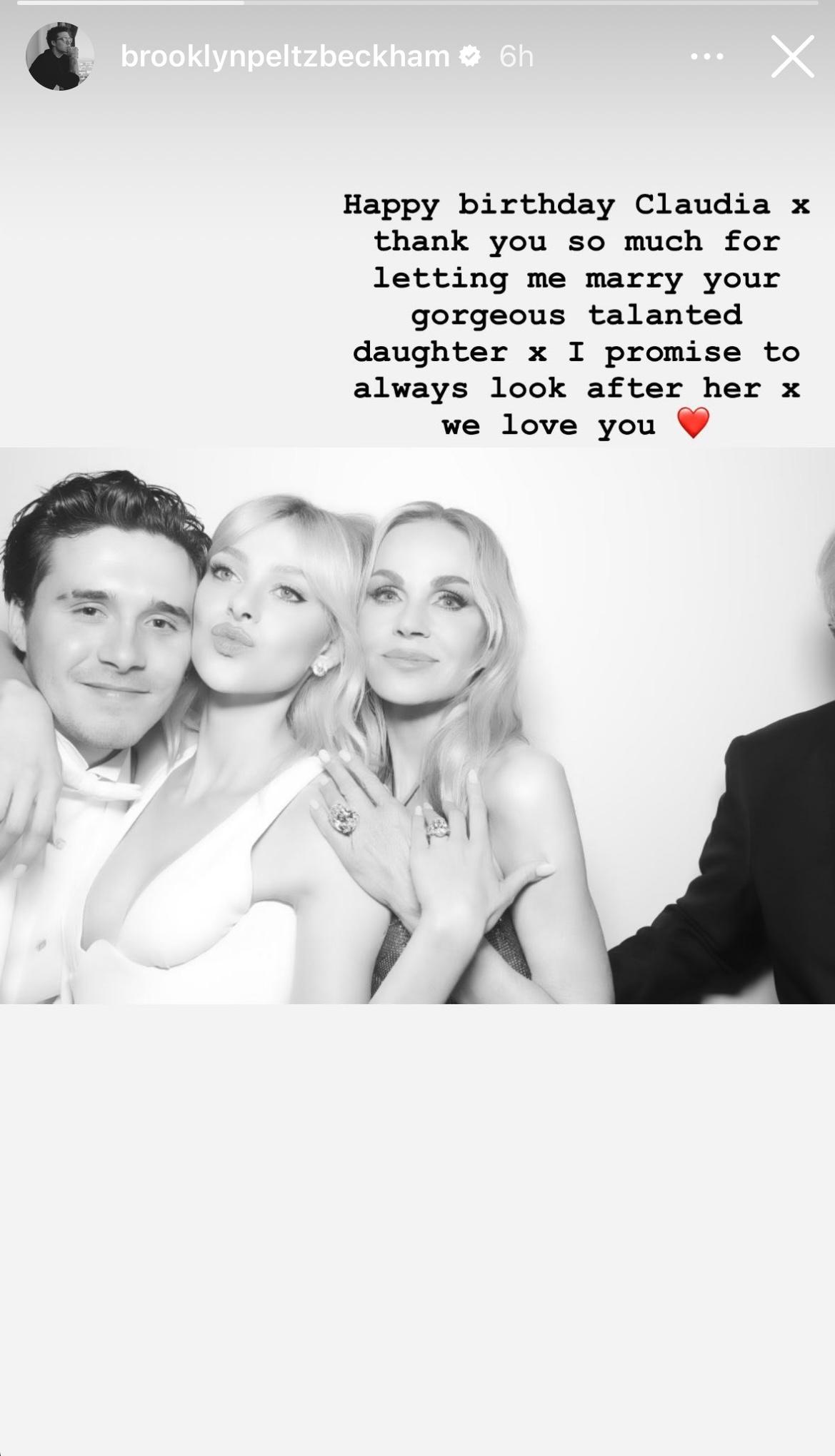 Brooklyn Beckham's tribute to mother-in-law Claudia Peltz