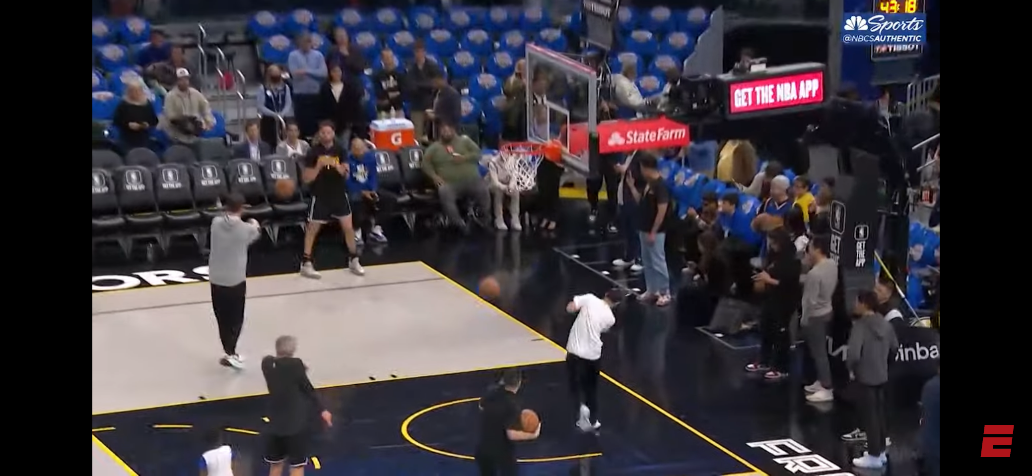 Steph Curry's full court shot meets the ball boy's face