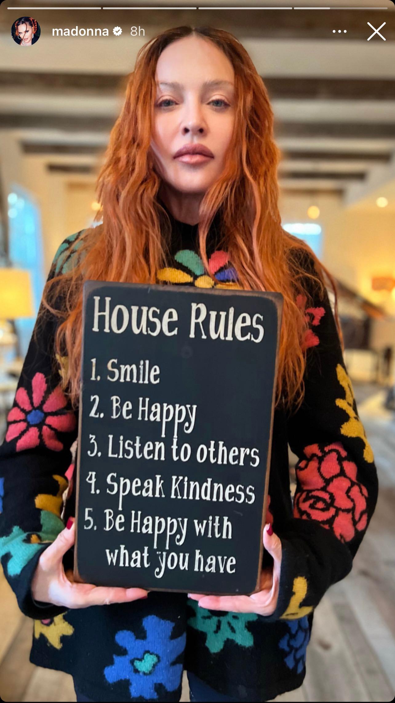 See Madonna Hold Up Sign For Her Family's House Rules