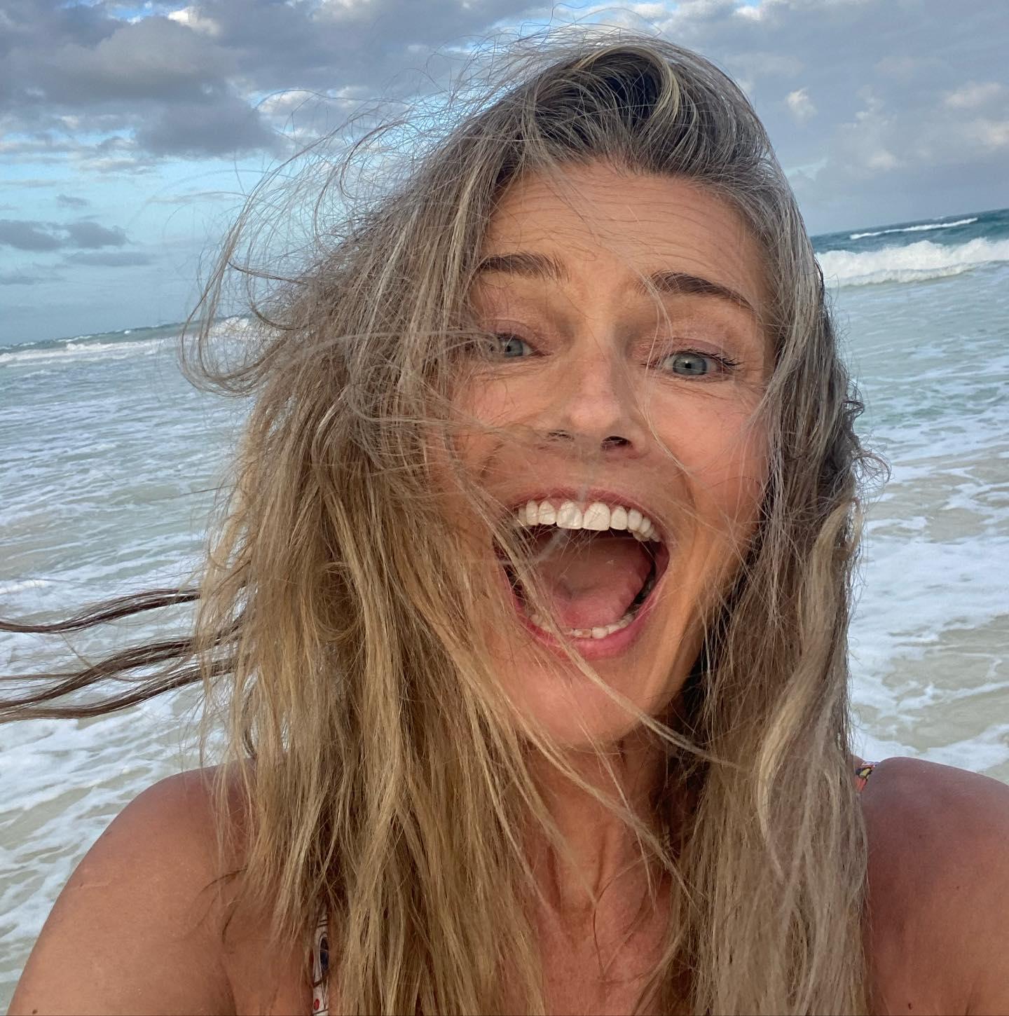 Paulina Porizkova takes a selfie at the beach