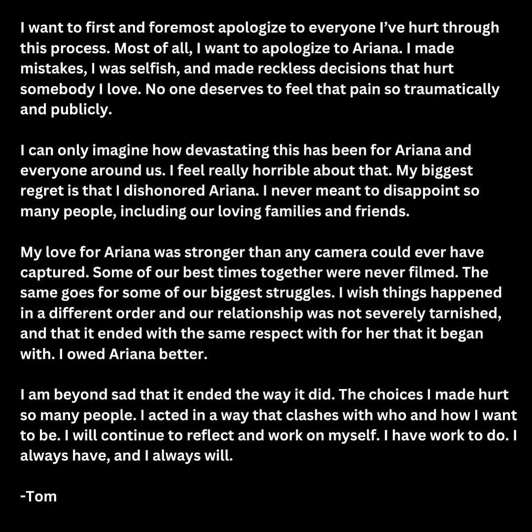 Tom Sandoval apology