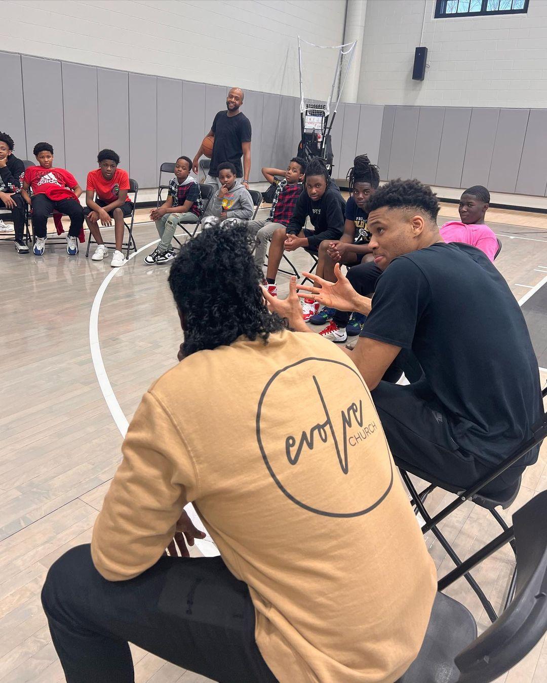 Giannis Antetokounmpo and Evolve Church youth