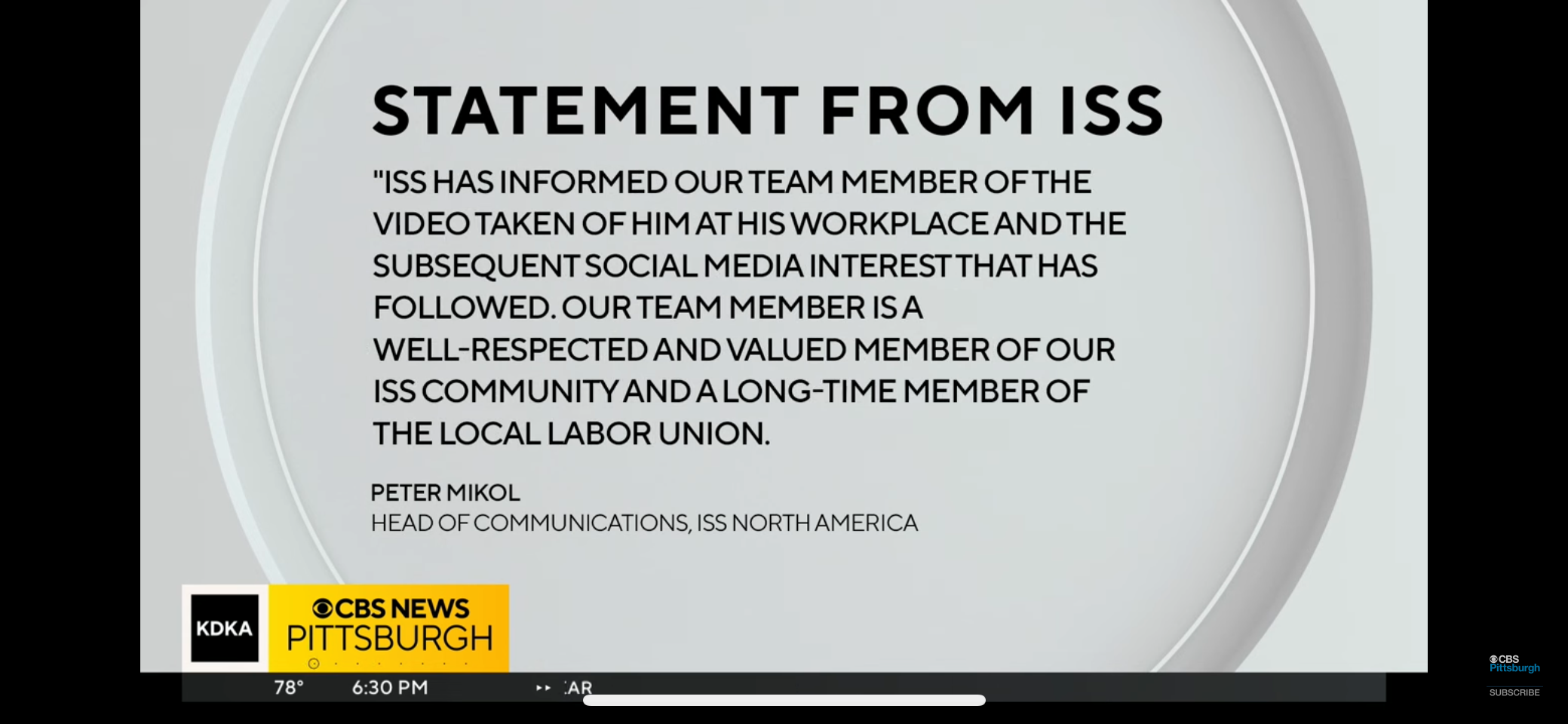 Statement from ISS on older employee at Pittsburgh Airport