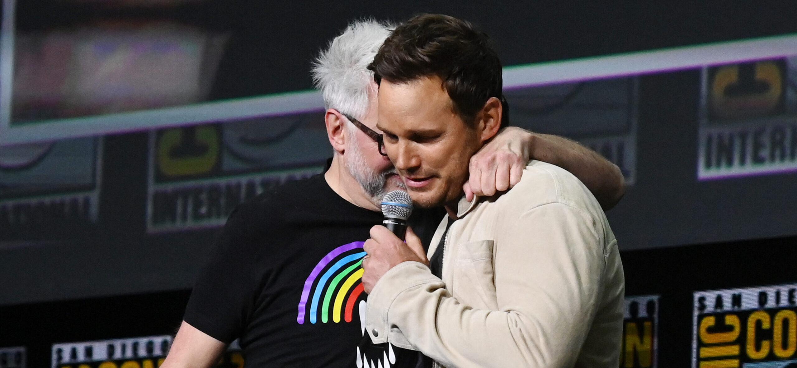 Guardians of the Galaxy Vol. 3 director James Gunn and star Chris Pratt at Comic-Con 2022.