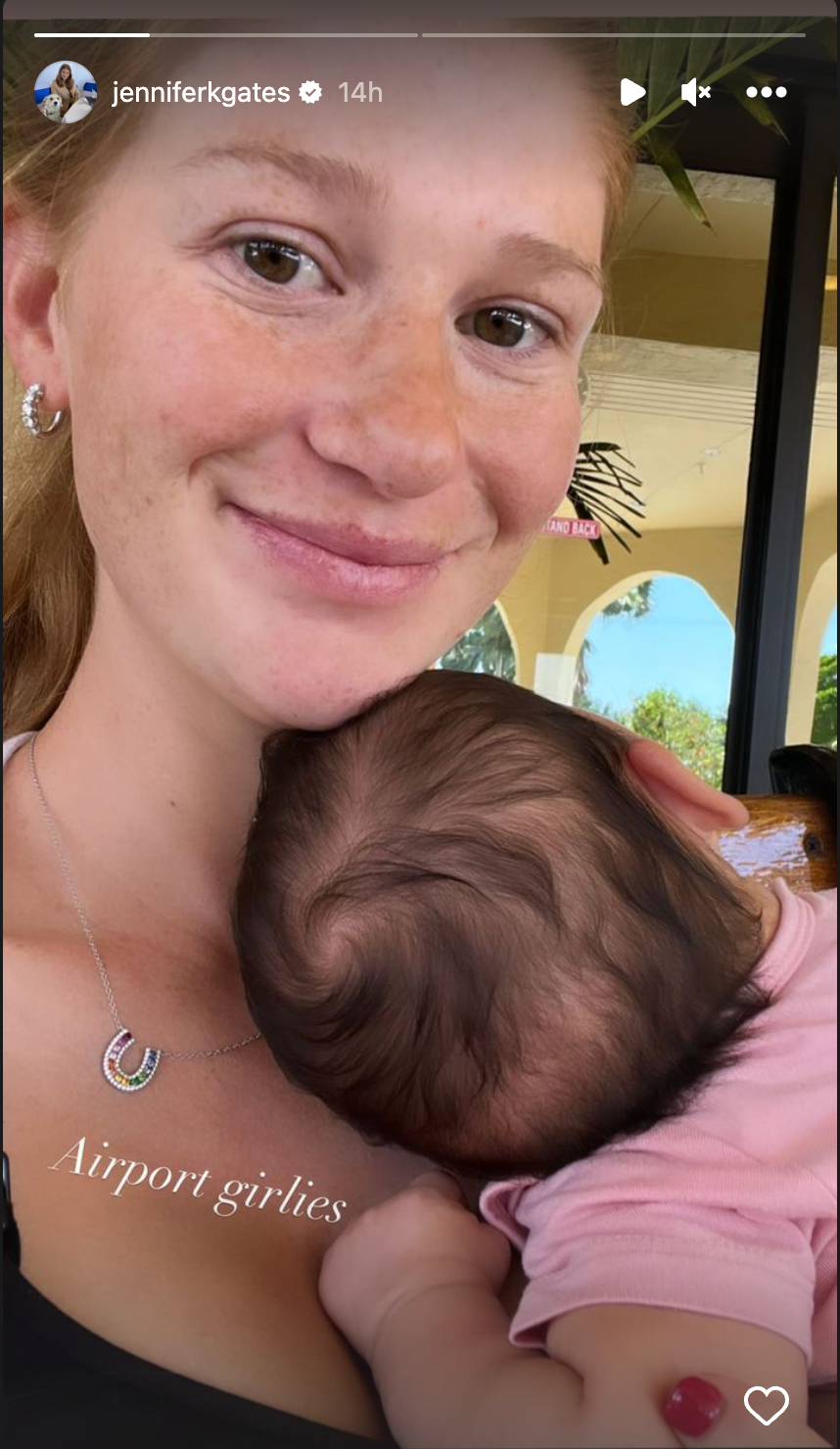 Jennifer Gates bonds with newborn daughter